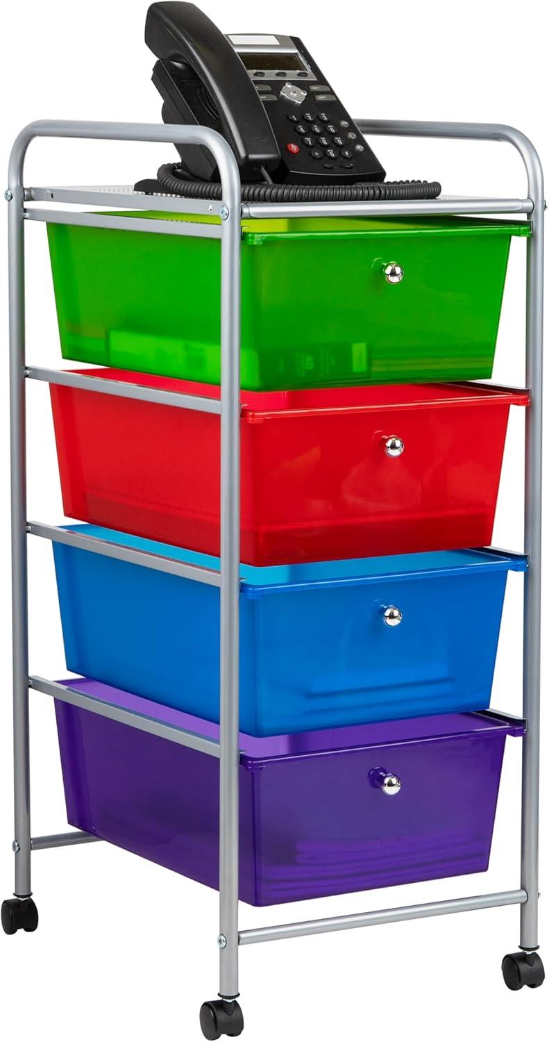 Mind Reader 4-Tier, 4-Drawer Mobile Utility Cart, Removable Drawers, 12.75" L x 15.25" W x 30" H