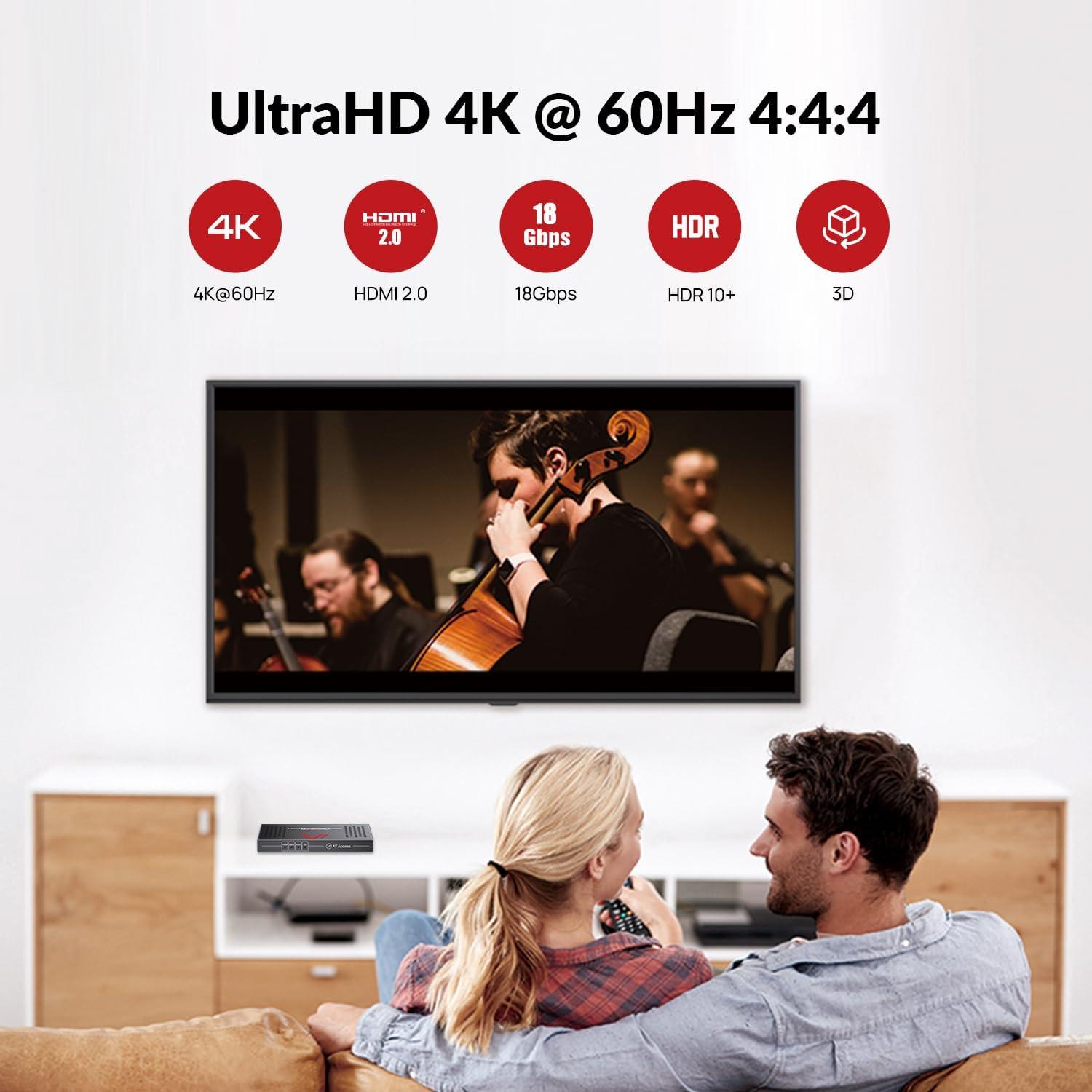 AV Access HDBaseT 4K HDMI Extender Over Cat5e/6/6a/7 4K@60Hz 130ft, 1080P@60Hz 230ft, HDR10+, HDMI 2.0 YUV4:4:4, UltraHD, HDCP 2.2, 18Gbps, Plug & Play, IR Return & PoE, Smart EDID(4KEX70-H2)