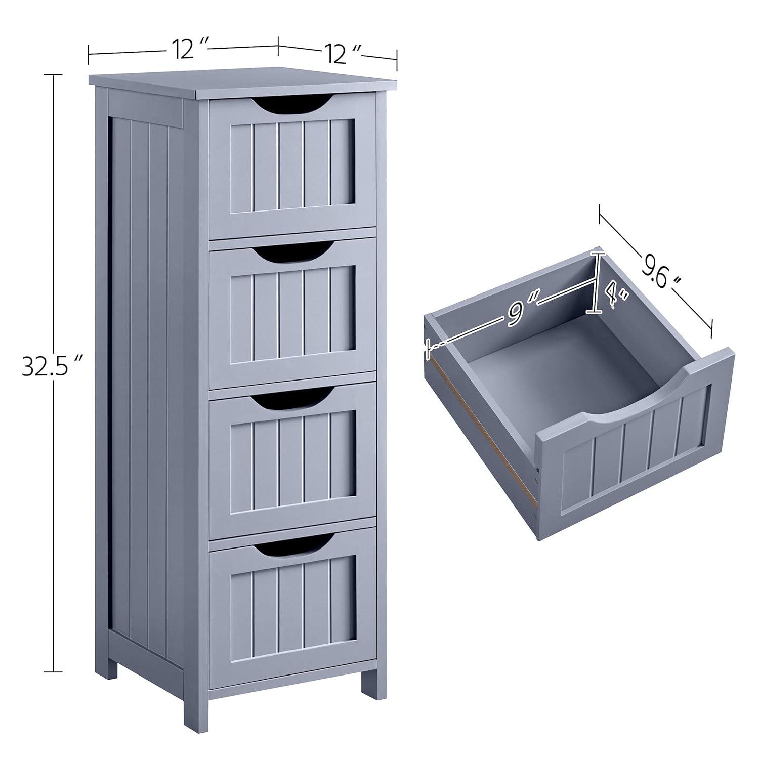 Yaheetech  Bathroom Floor Cabinet Slim Bath Cabinet with 4 Drawers Grey