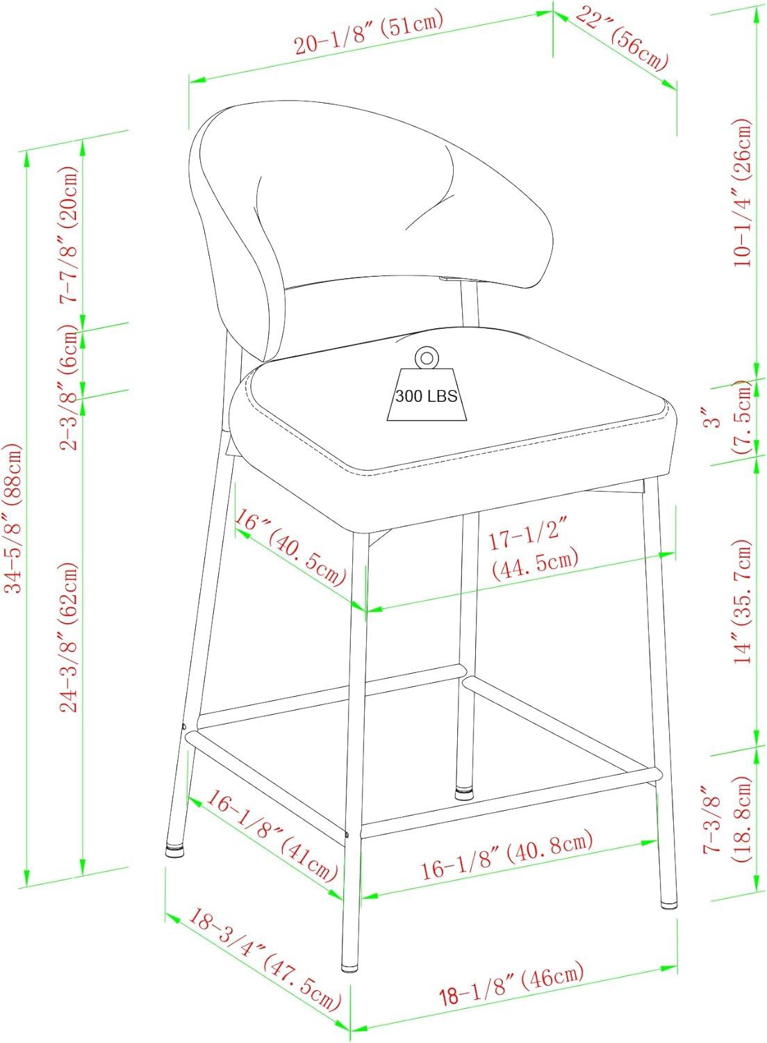 Walker Edison Modern Curved Back Counter Stool Filled Foam, Set of 2, Charcoal