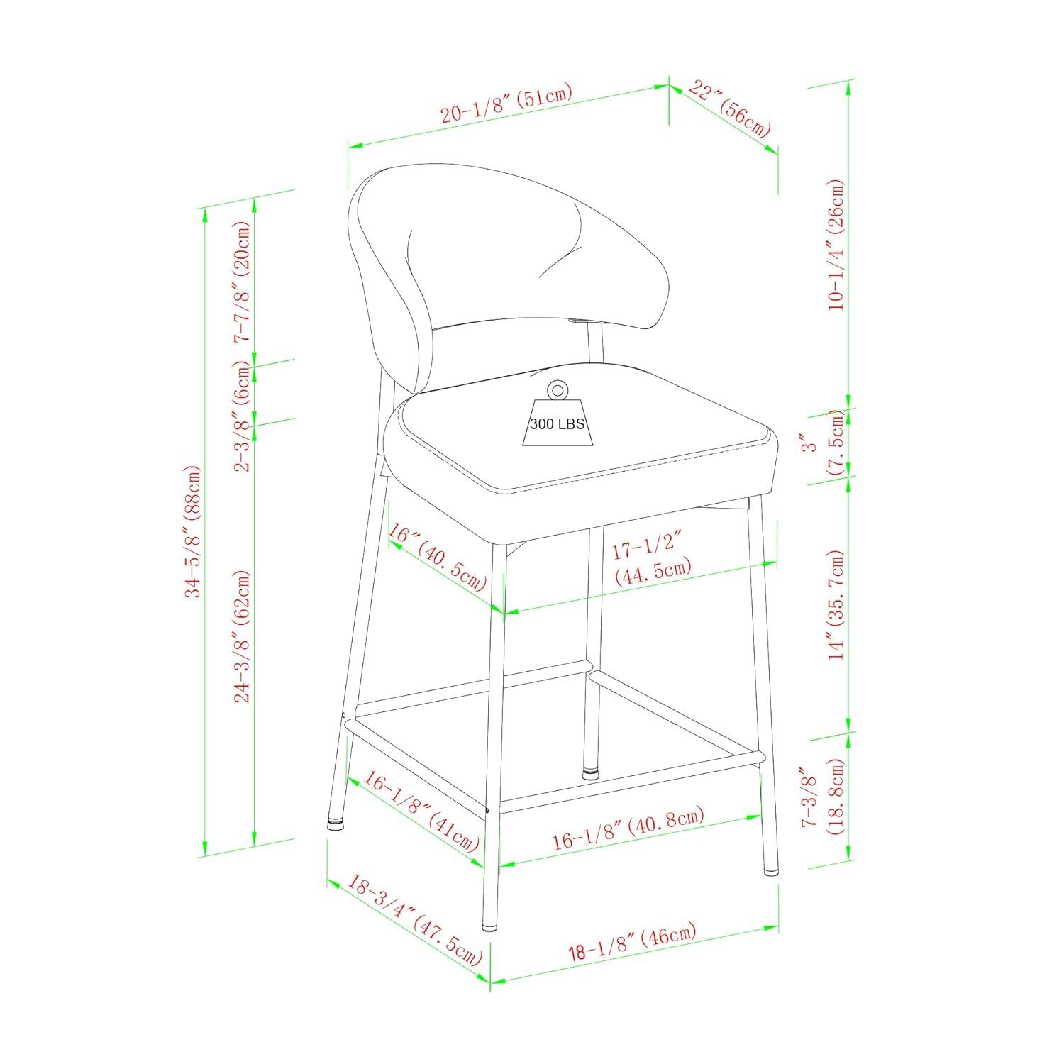 Walker Edison Modern Curved Back Counter Stool Filled Foam, Set of 2, Charcoal