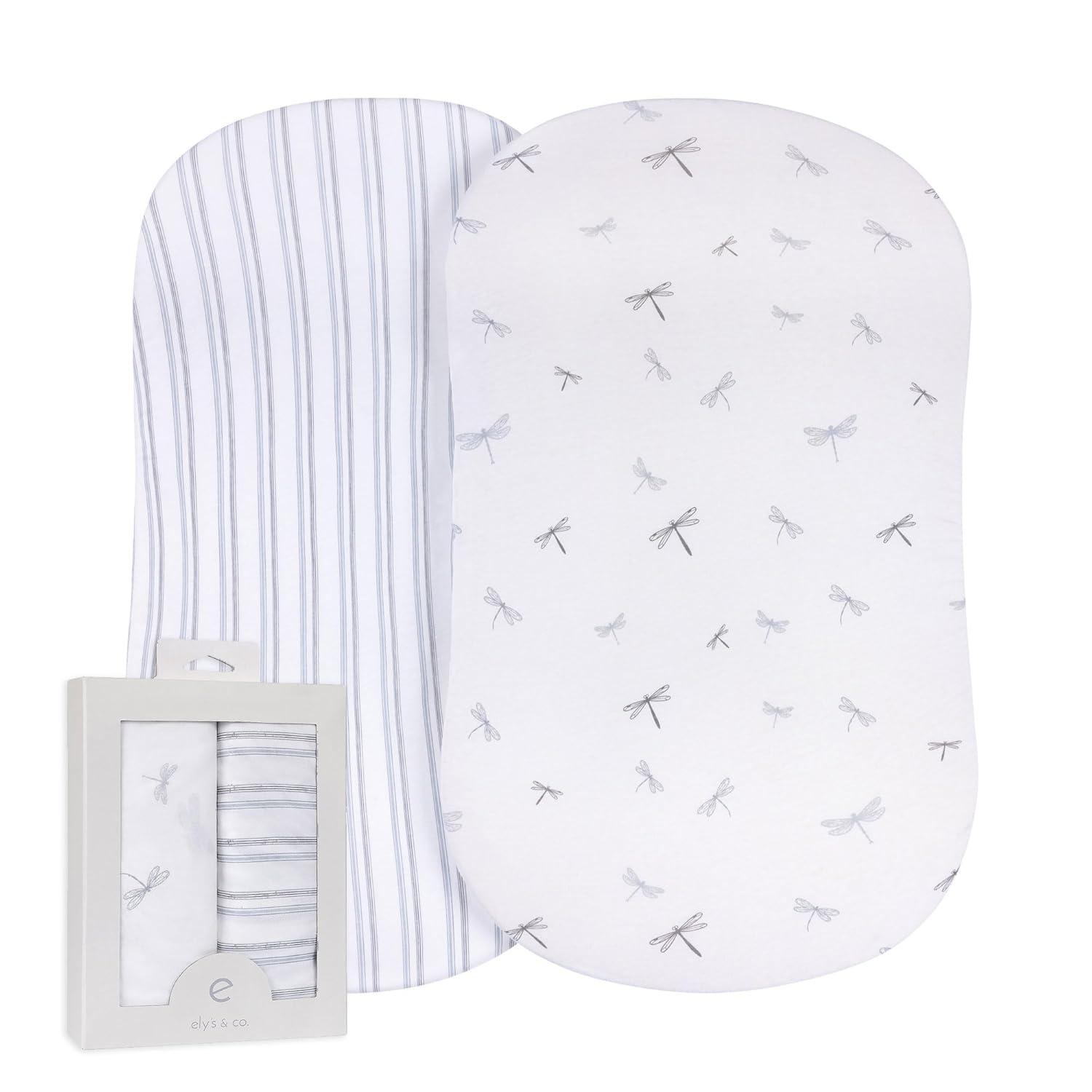 Ely's & Co. Baby Fitted Bassinet Sheet 100% Combed Jersey Cotton for Baby Boy 2 Pack