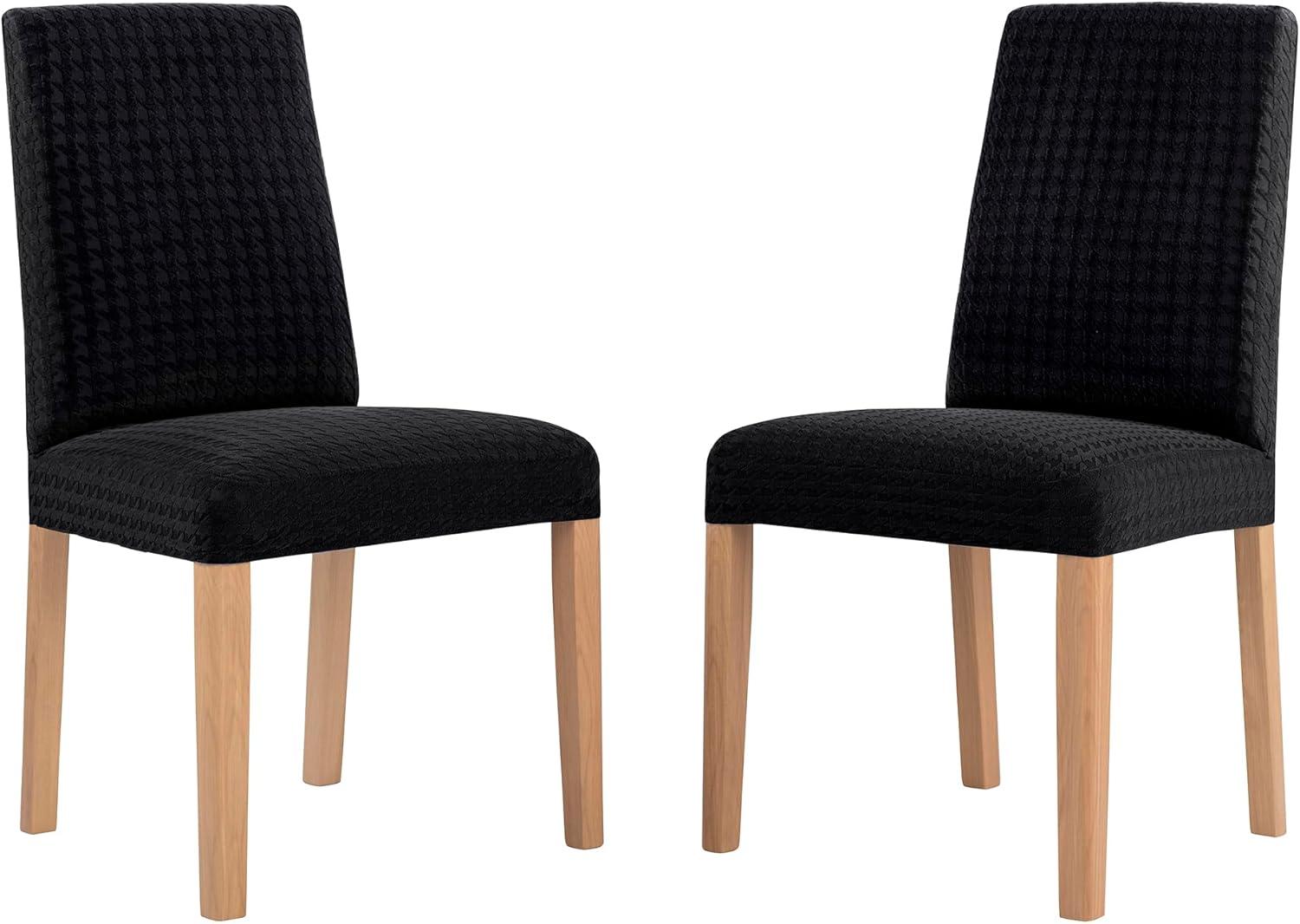 Subrtex Stretch Textured Plaid Dining Chair Slipcover (Set of 2, Black)