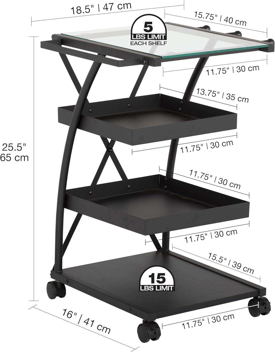 Studio Designs Triflex Metal 4-Tier Organizer Cart, Black