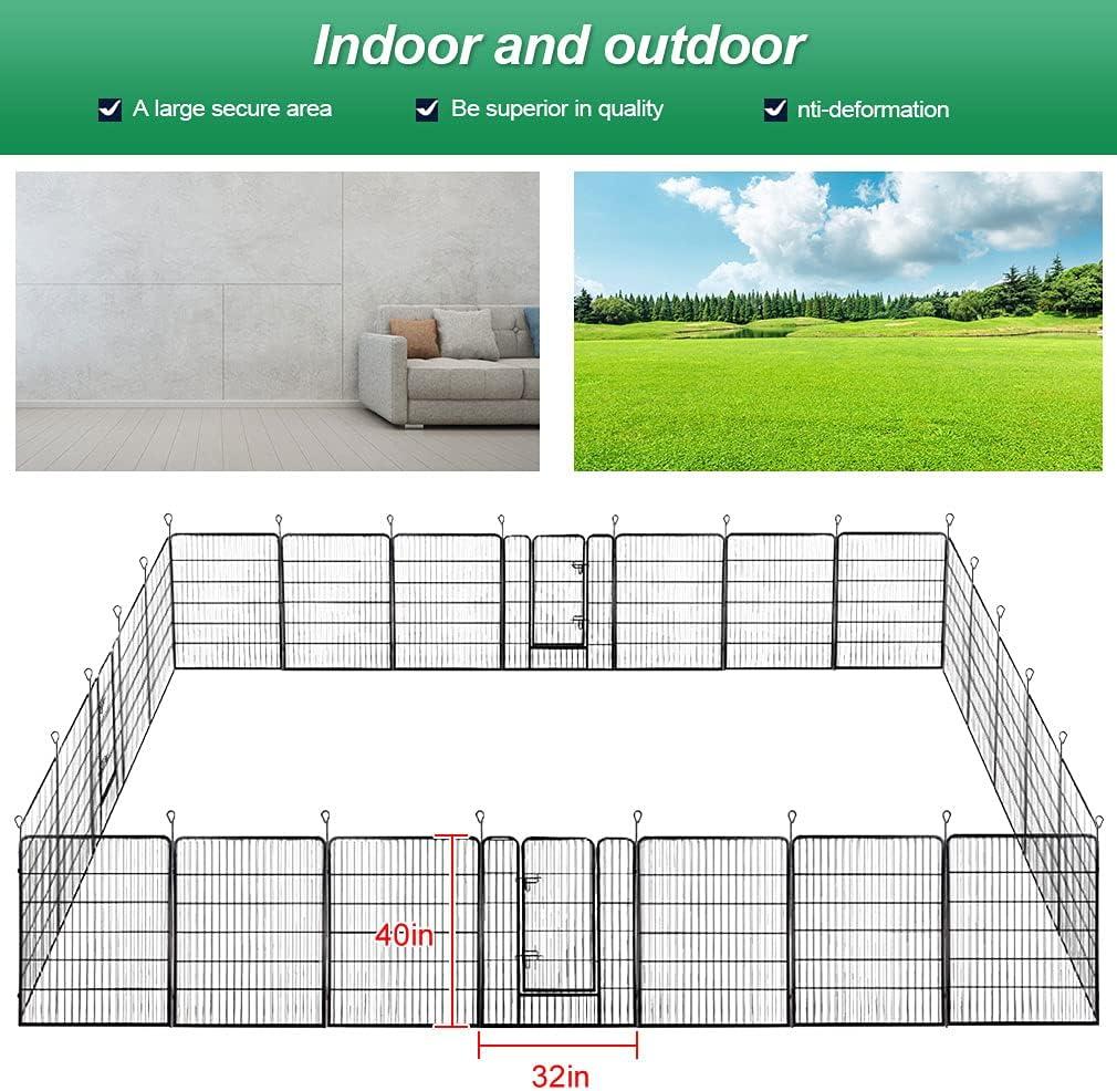 FDW Dog Playpen Pet Dog Fence 2-32 Panels  24/32/40"H Metal Dog Pen Outdoor Exercise Pen with Doors for Large/Medium /Small Dogs for RV,Camping,Yard