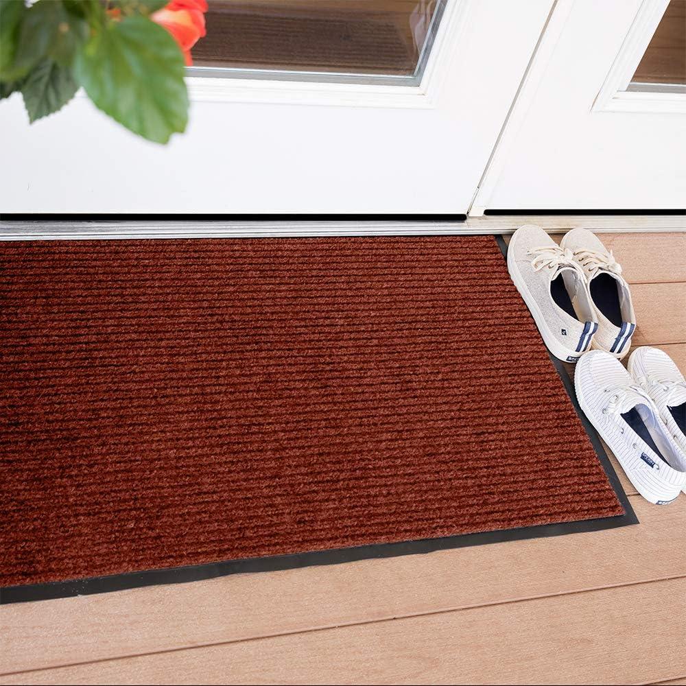 Brush Step® Low-Profile Scraper Entrance Mat, 5/16 in x 3 ft W x 5 ft L, Needle-Punched Yarn, Vinyl Backing, Red/Black