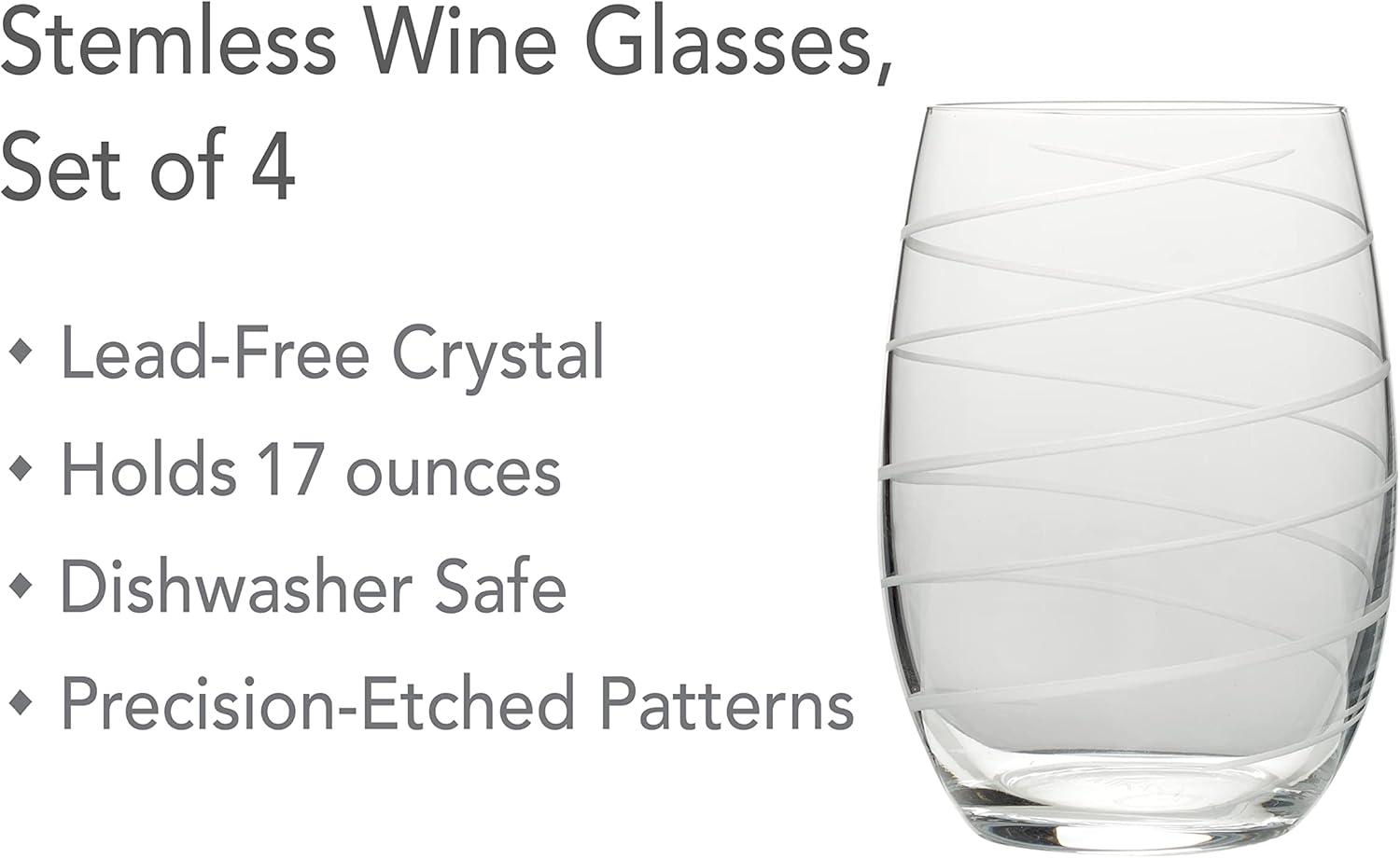 Cheers Stemless Wine Glass Set of 4 - Fun and Charming Designs for Festive Gatherings - Precision-Etched Glasses for Wine, Cocktails, Water, and Juice - Dishwasher Safe - Top Rack