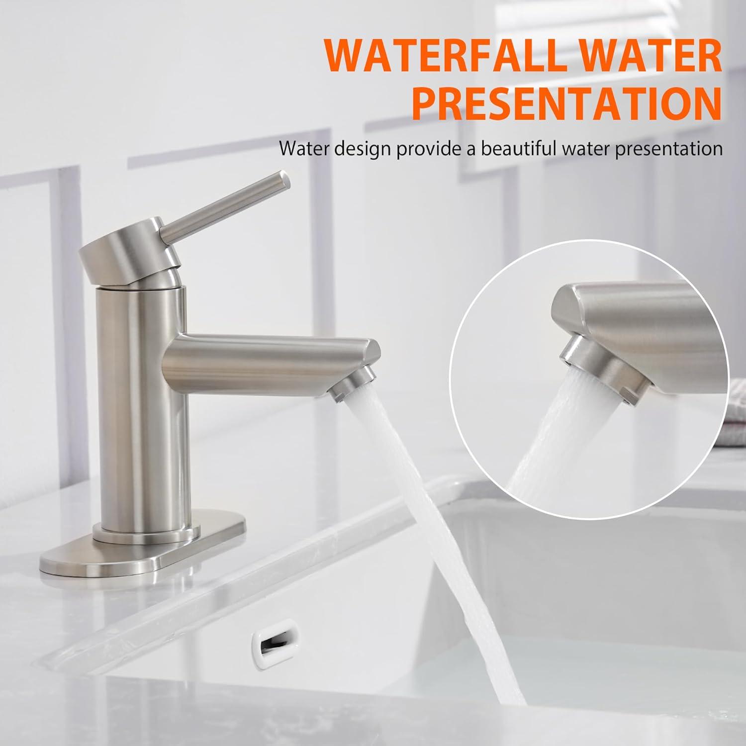 Bathroom Sink Faucet One Hole,Lavatory Tap for Basin,Matte Black Bathroom Sink Faucet with Metal Pop Up Drain Assembly， Bathroom Faucet 1 Hole with 3 Hole Deck Plate