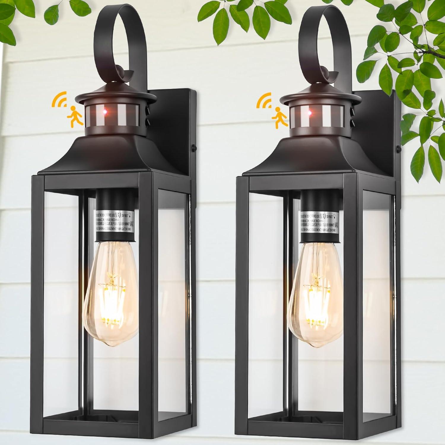 Black Aluminum Dusk to Dawn Outdoor Wall Sconces with Clear Glass