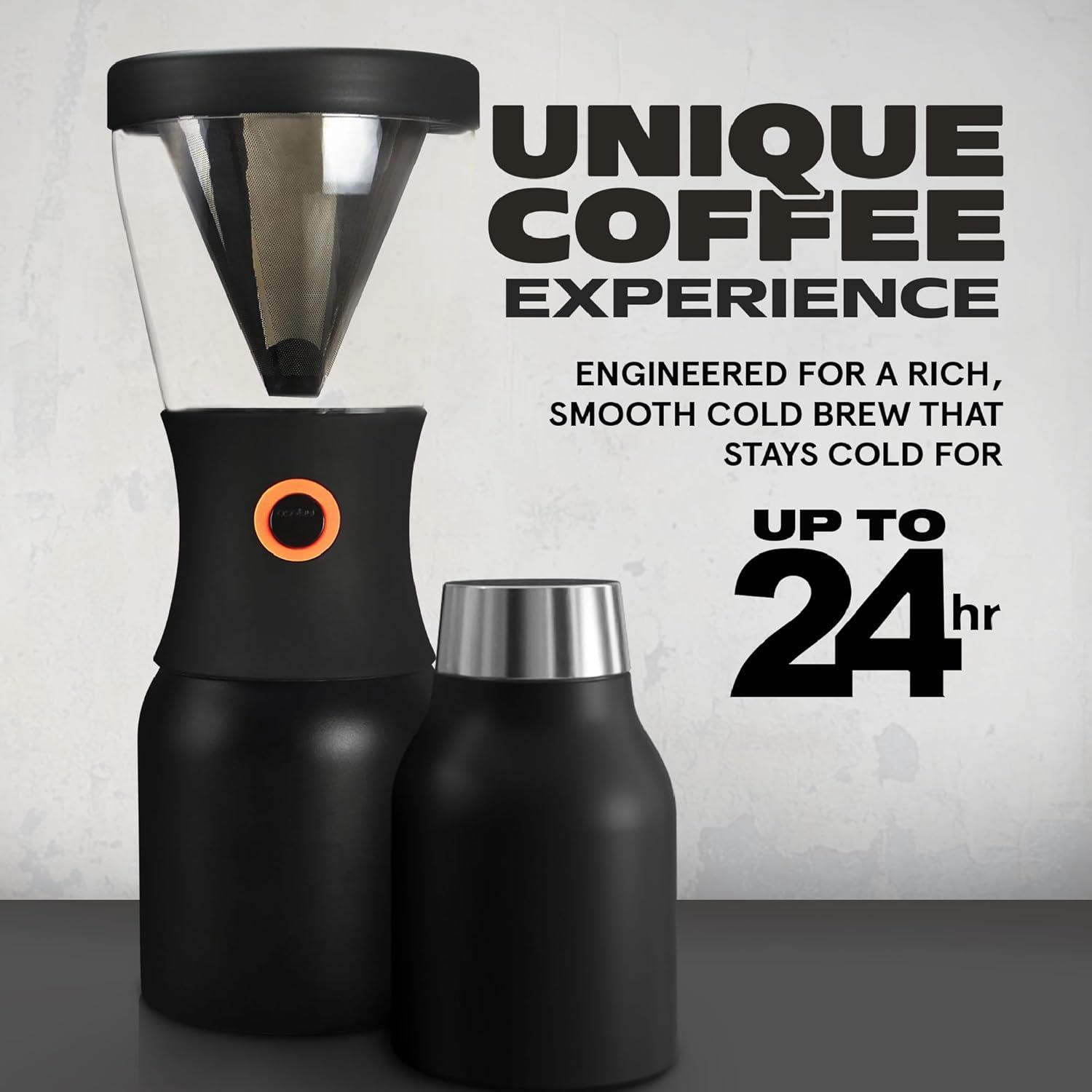 Black Stainless Steel 40oz Portable Cold Brew Coffee Maker