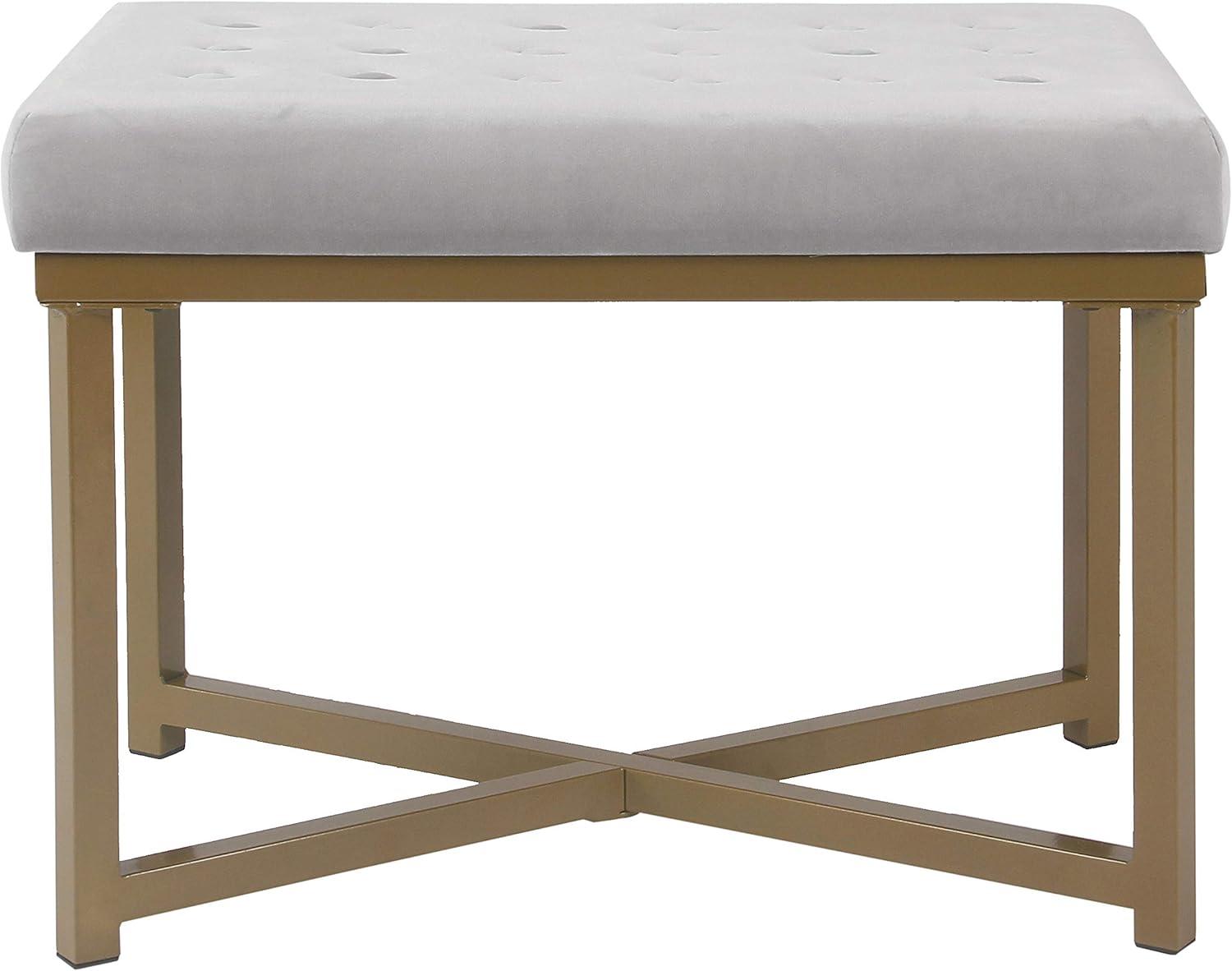 Tufted Velvet Ottoman - Silver - HomePop: Upholstered Footstool, Metal Legs, Polyester Fabric