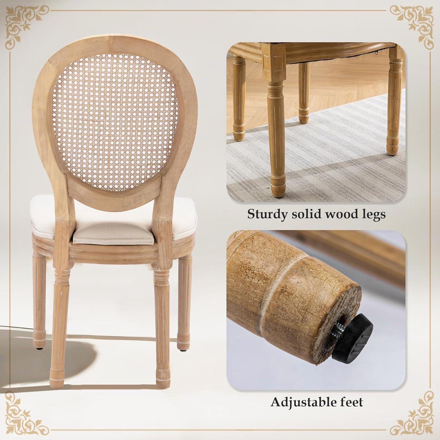 One Allium Way® French Style Rattan Back Solid Wood Upholstered Dining Chairs(Set of 6)