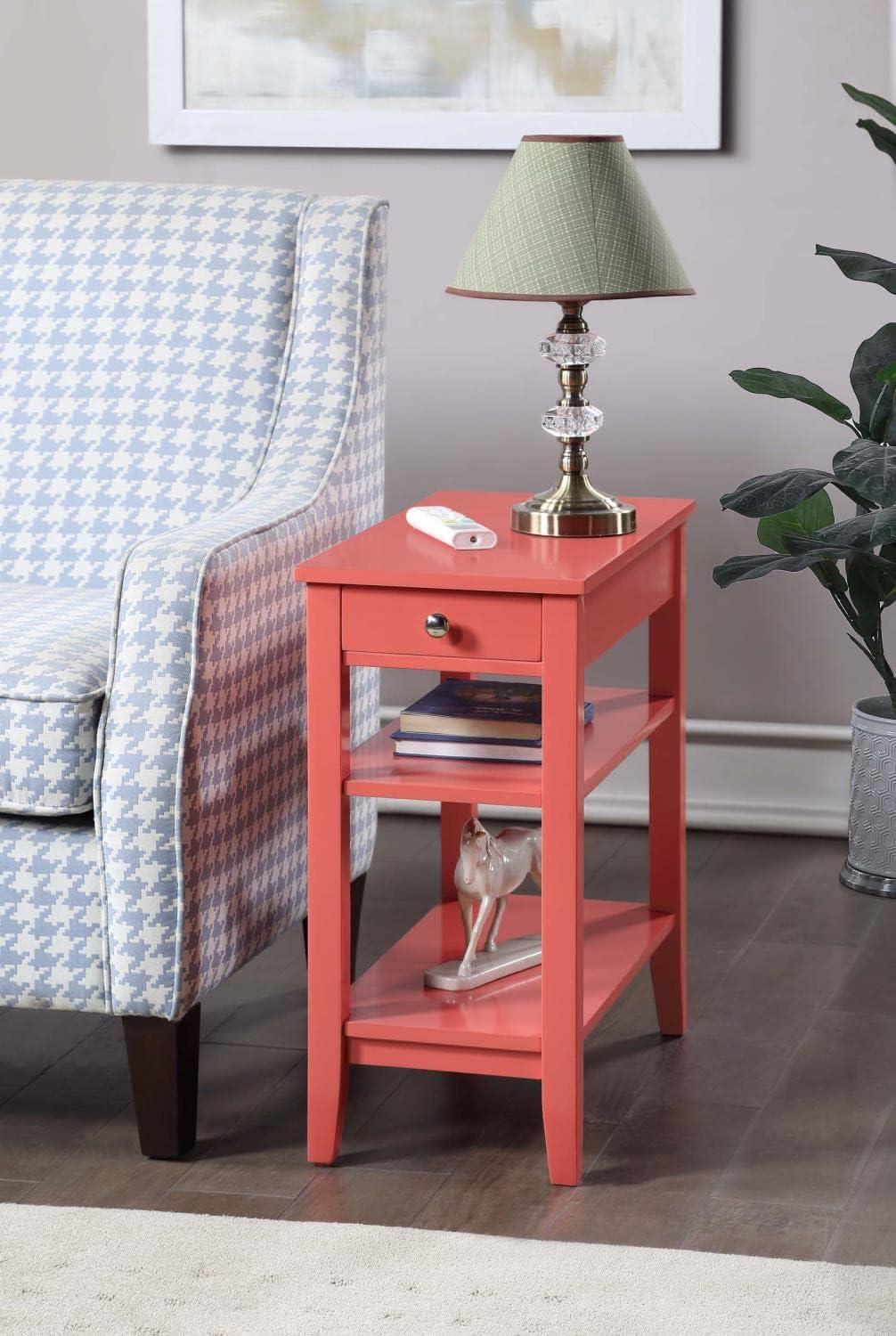 Convenience Concepts American Heritage 1 Drawer Chairside End Table with Shelves, Coral