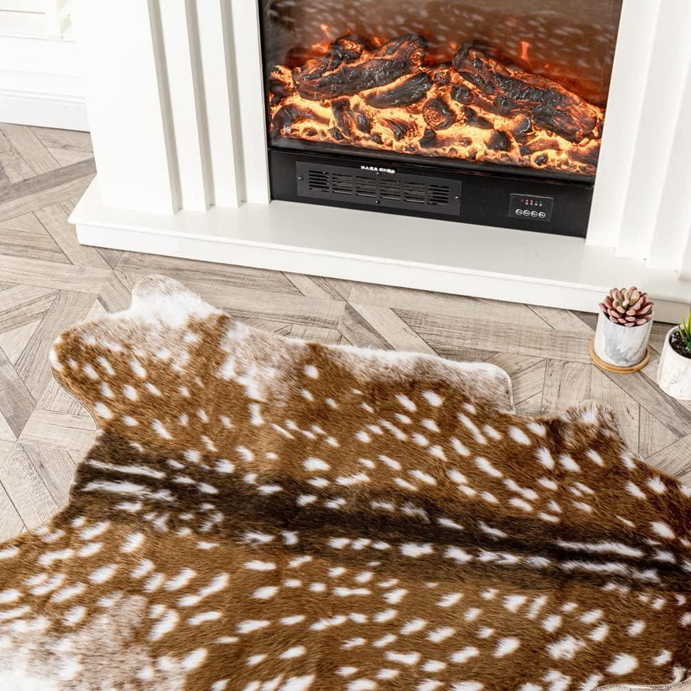 Faux Deer Rug Cowhide Rug Animal Rug Deer Print Faux Cow Hide Western Area Rug Sika Deer Animals Mat Carpet for Home Living Room 5x6ft