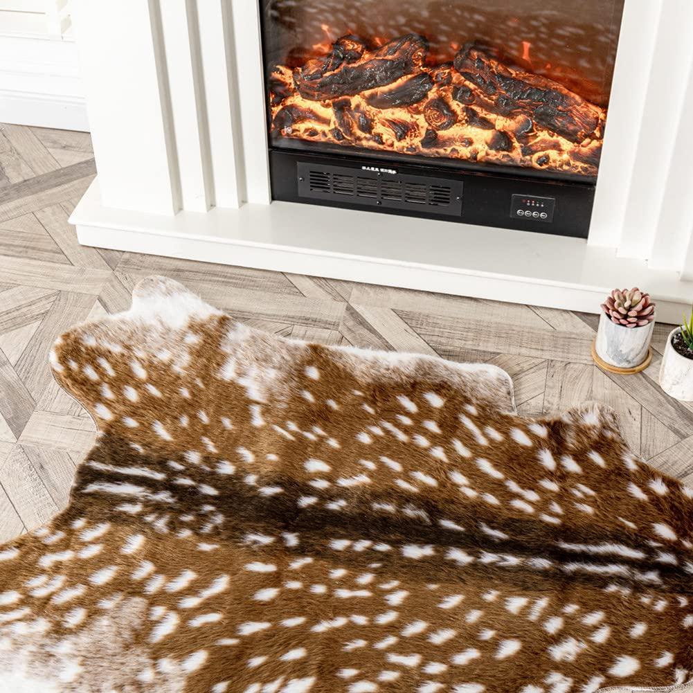 Faux Deer Rug Cowhide Rug Animal Rug Deer Print Faux Cow Hide Western Area Rug Sika Deer Animals Mat Carpet for Home Living Room 5x6ft