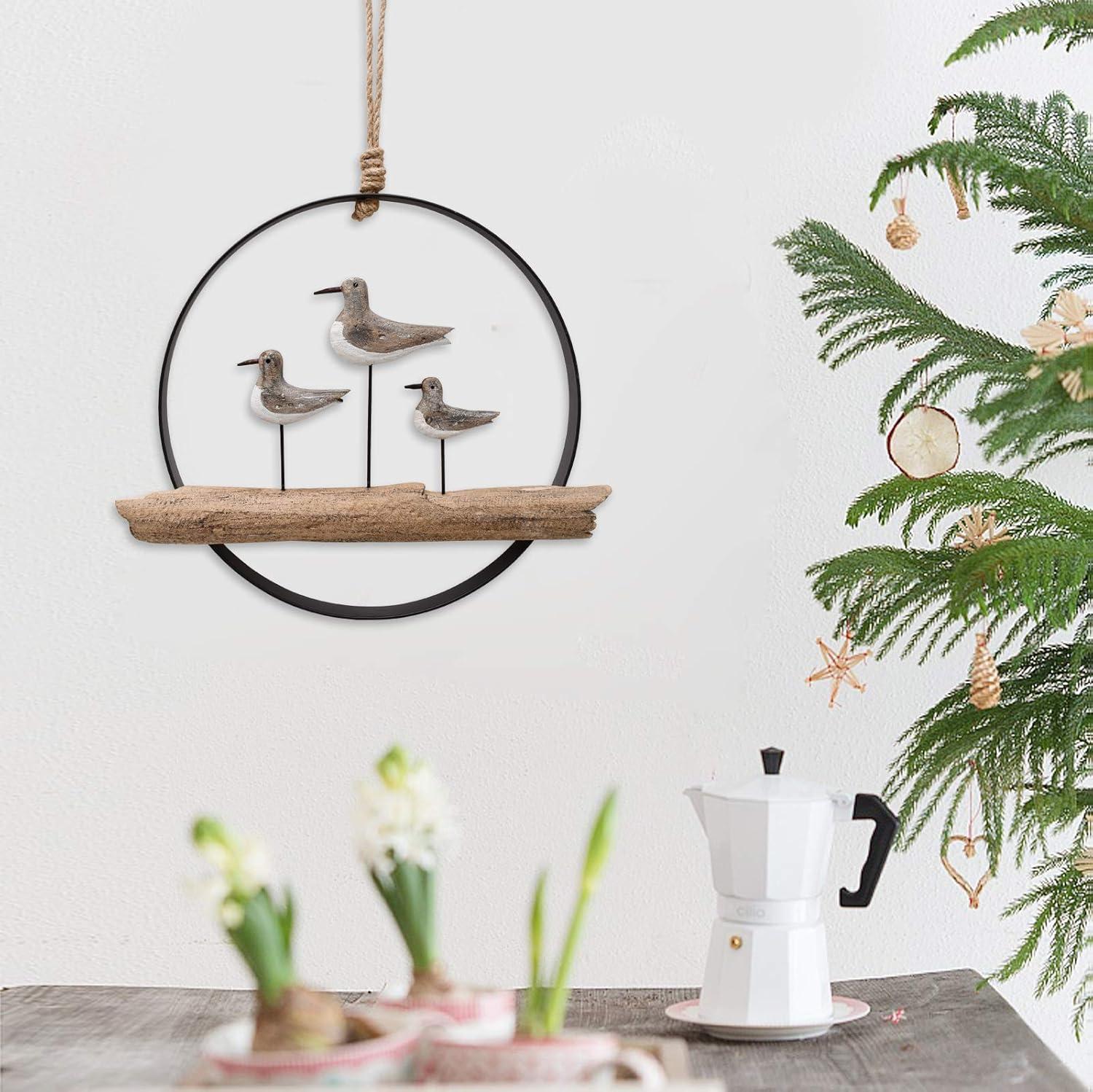 Rustic Wood and Metal Seagull Wall Hanging Decor