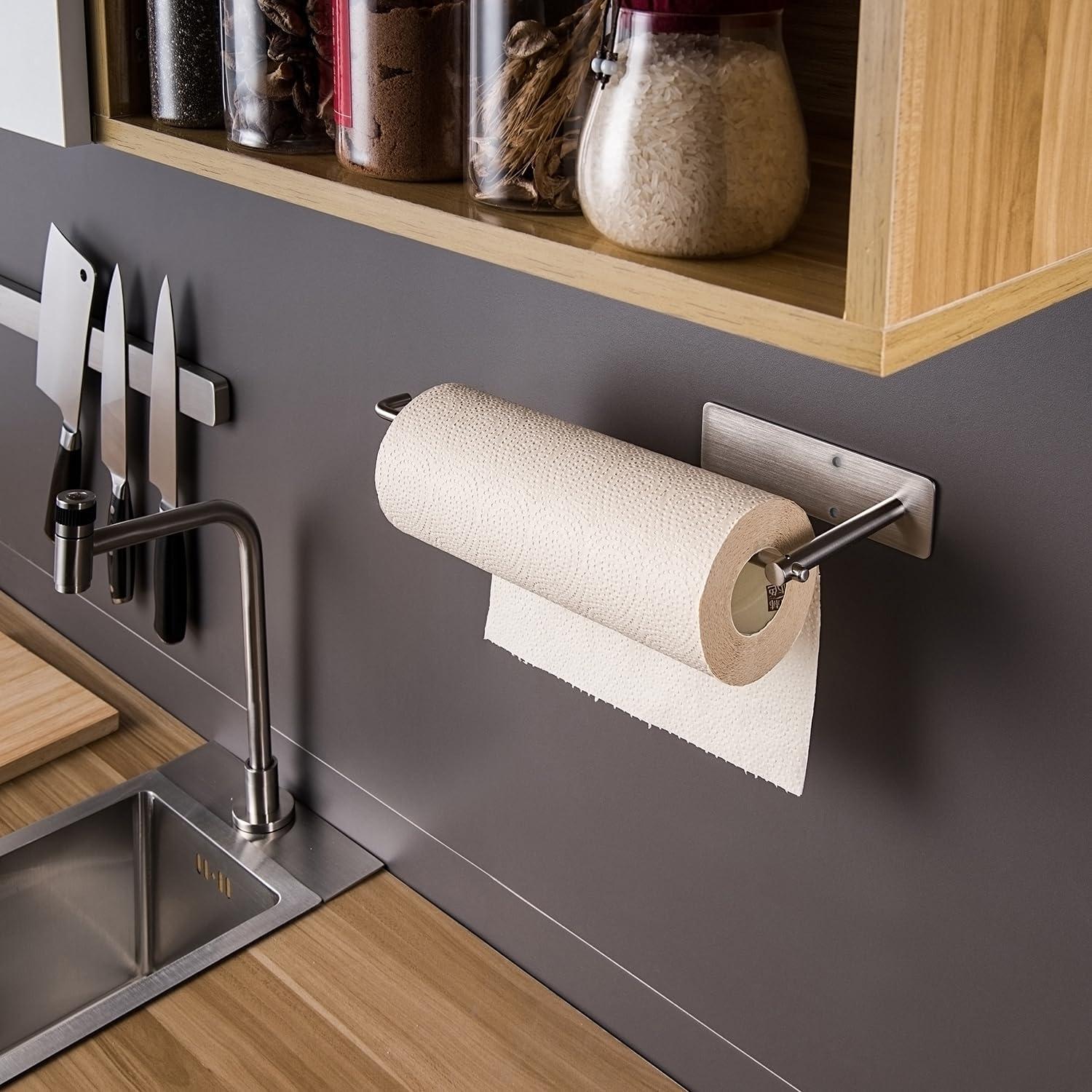 Stainless Steel Self-Adhesive Under Cabinet Paper Towel Holder