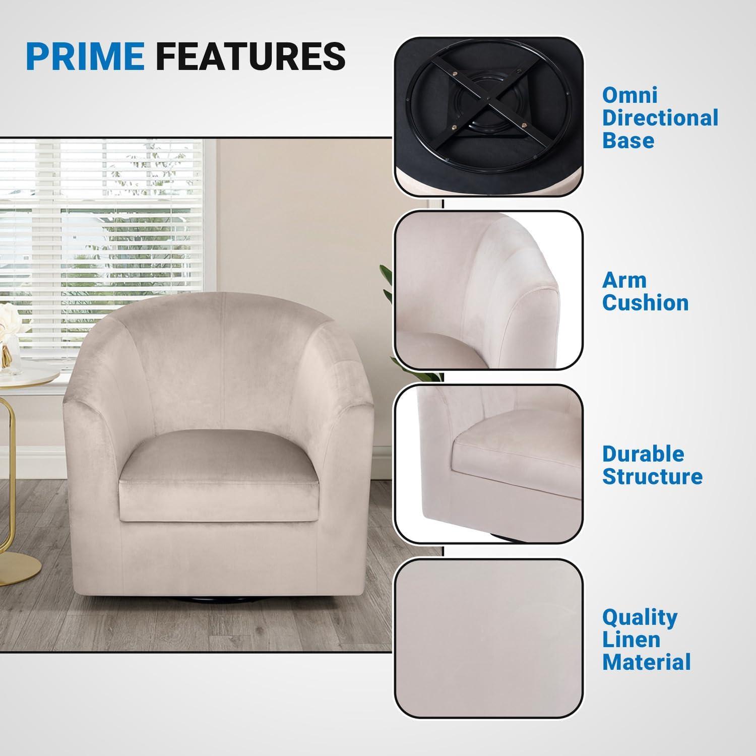 Ariana 360 Degree Swivel Barrel Chairs, Swivel Accent Chairs for Living Room with Armrest, Bucket Chairs for Home, Modern Accent Chairs, Small Club Chairs for Small Spaces - Ivory, Linen