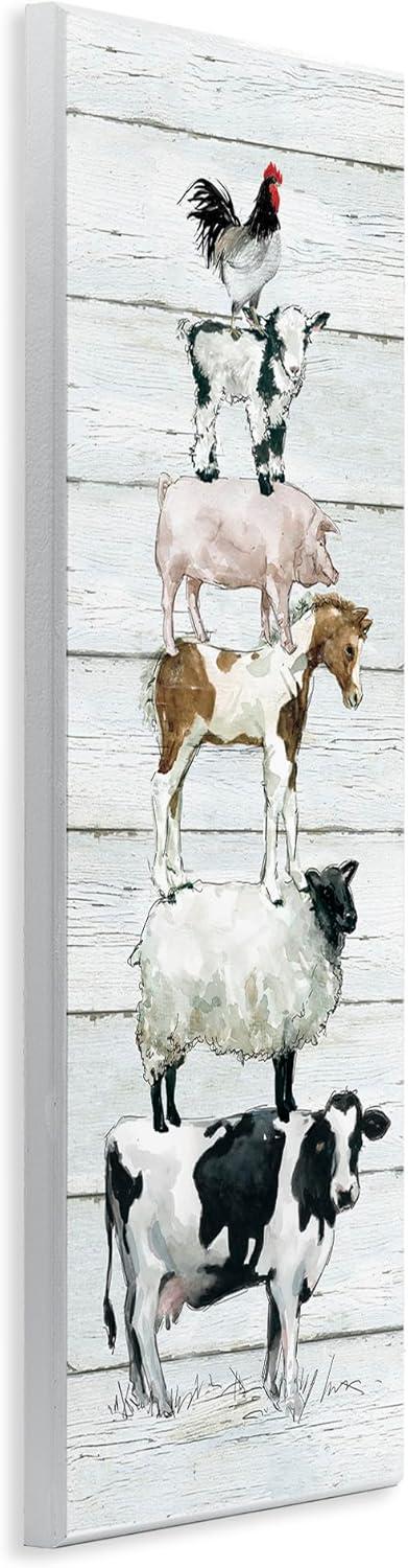 Stupell Industries Country Farm Animal Stack Cow Sheep Pig Rooster Animals & Insects Painting Unframed Art Print Wall Art, 7 x 17