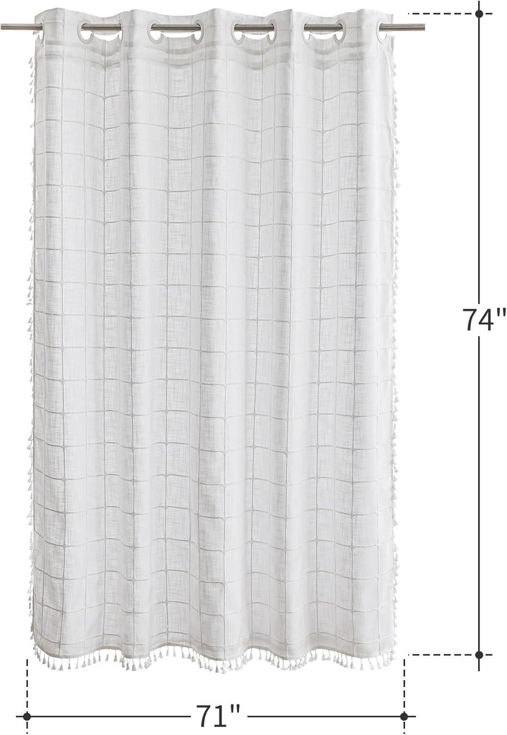 Hokku Designs Farmhouse Shower Curtain With Snap-In Liner,No Hooks Needed,Boho Fabric Shower Curtains With Tassels For Rustic Neutral Bathroom Decor,With Magnets,Water Repellent&Machine Washable,White,71X74inch