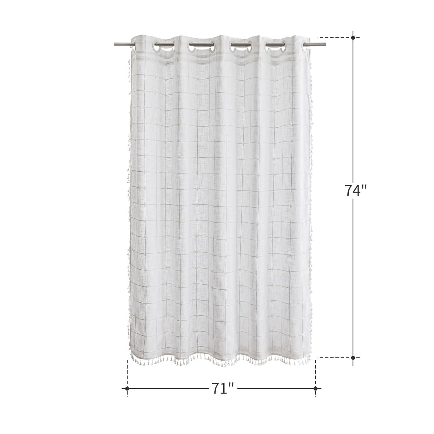 Hokku Designs Farmhouse Shower Curtain With Snap-In Liner,No Hooks Needed,Boho Fabric Shower Curtains With Tassels For Rustic Neutral Bathroom Decor,With Magnets,Water Repellent&Machine Washable,White,71X74inch