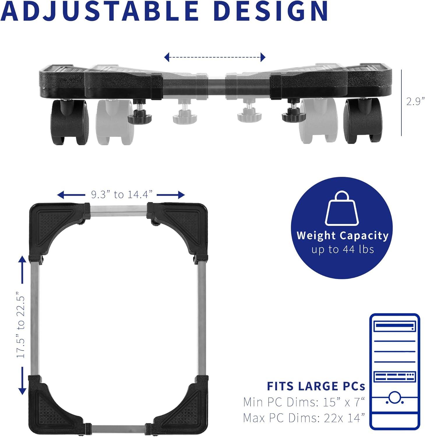 Adjustable Black Alloy Steel Rolling PC Cart with Locking Wheels