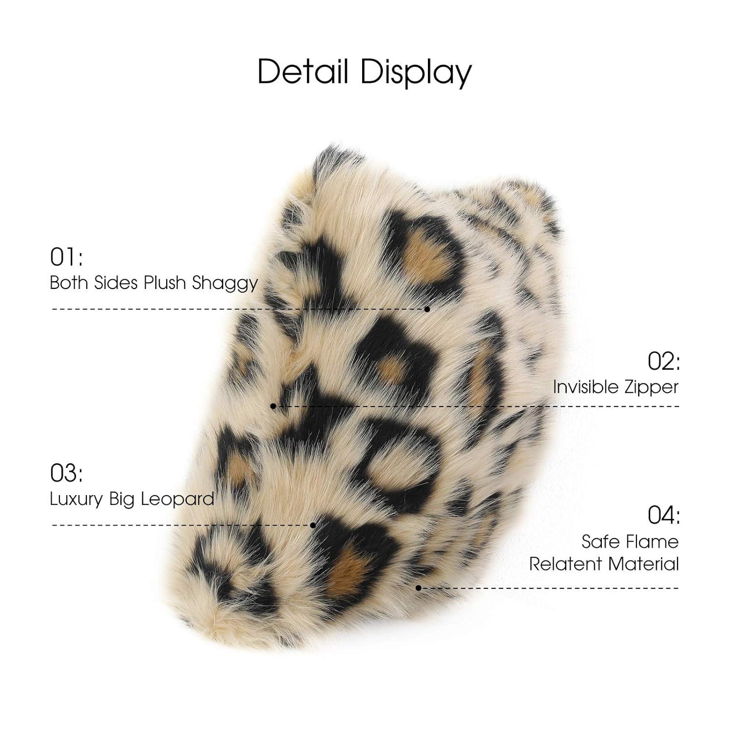 INSMEER 1PC True Leopard Print Pillow Case Decorative Faux Fur Leopard Pillow Covers Plush Shaggy Cheetah Pillow Cases for Bedroom Couch Sofa 18x18inch