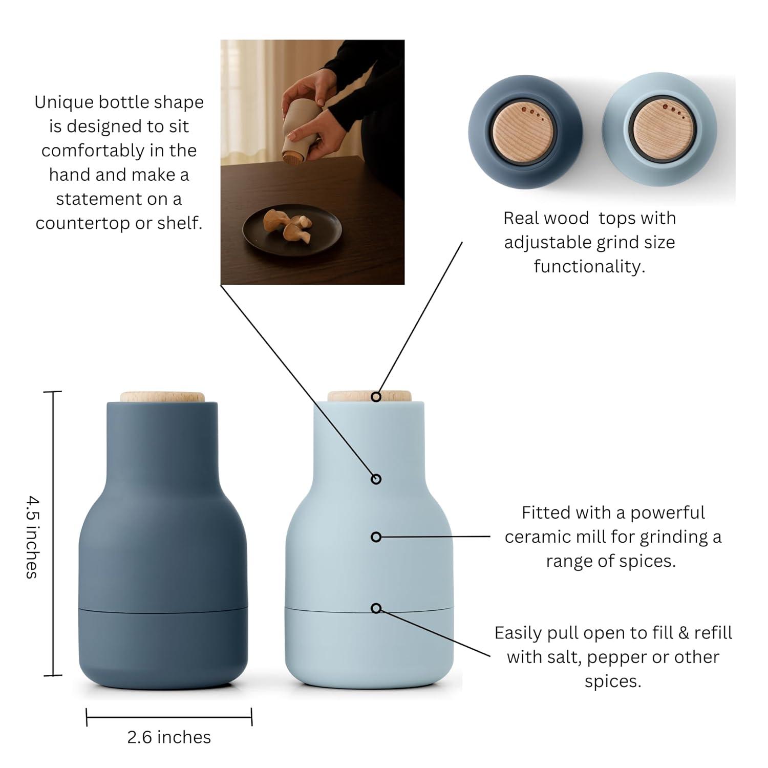 Small Blue and Light Blue Plastic Salt & Pepper Grinder Set