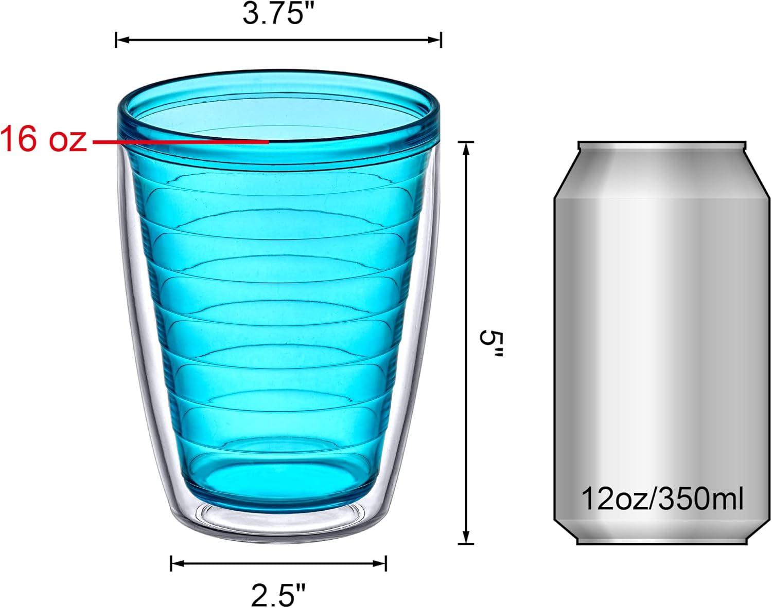 Amazing Abby - Alaska - 16-Ounce Insulated Plastic Tumblers (Set of 4), Double-Wall Plastic Drinking Glasses, All-Clear Reusable Plastic Cups, BPA-Free, Shatter-Proof, Dishwasher-Safe