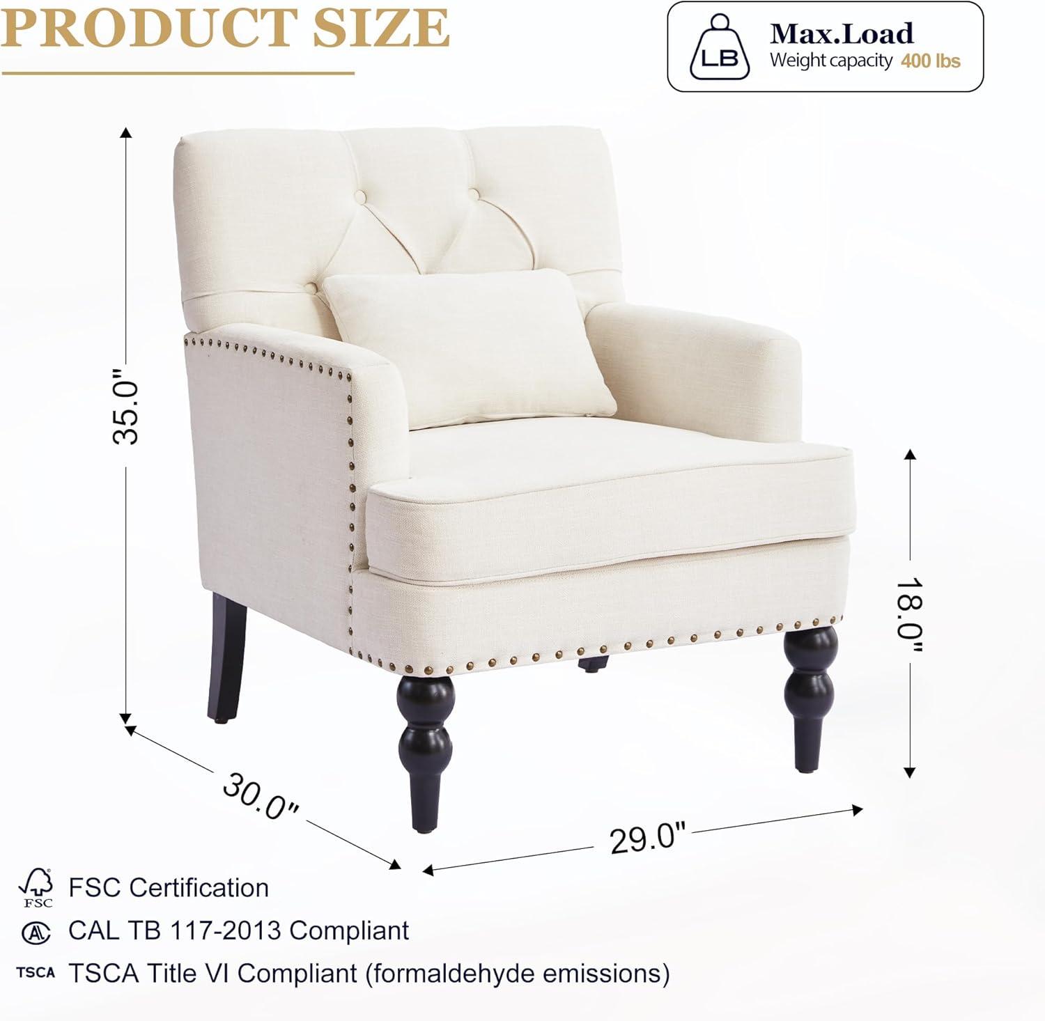 Arnice 29"W Upholstered Tufted Club Chair With Nailhead Trim And A Pillow