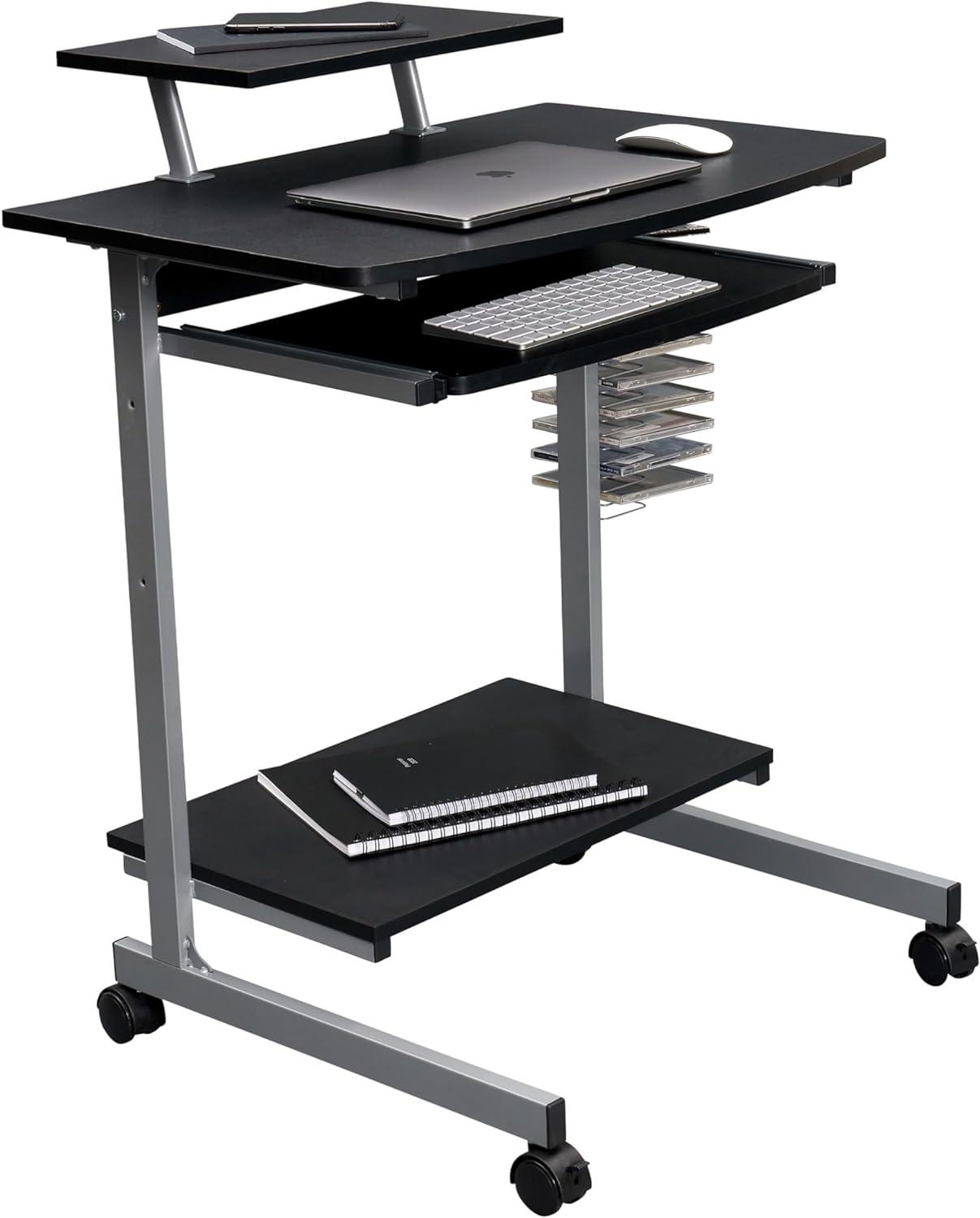 Graphite Wood and Steel Computer Cart with Keyboard Tray