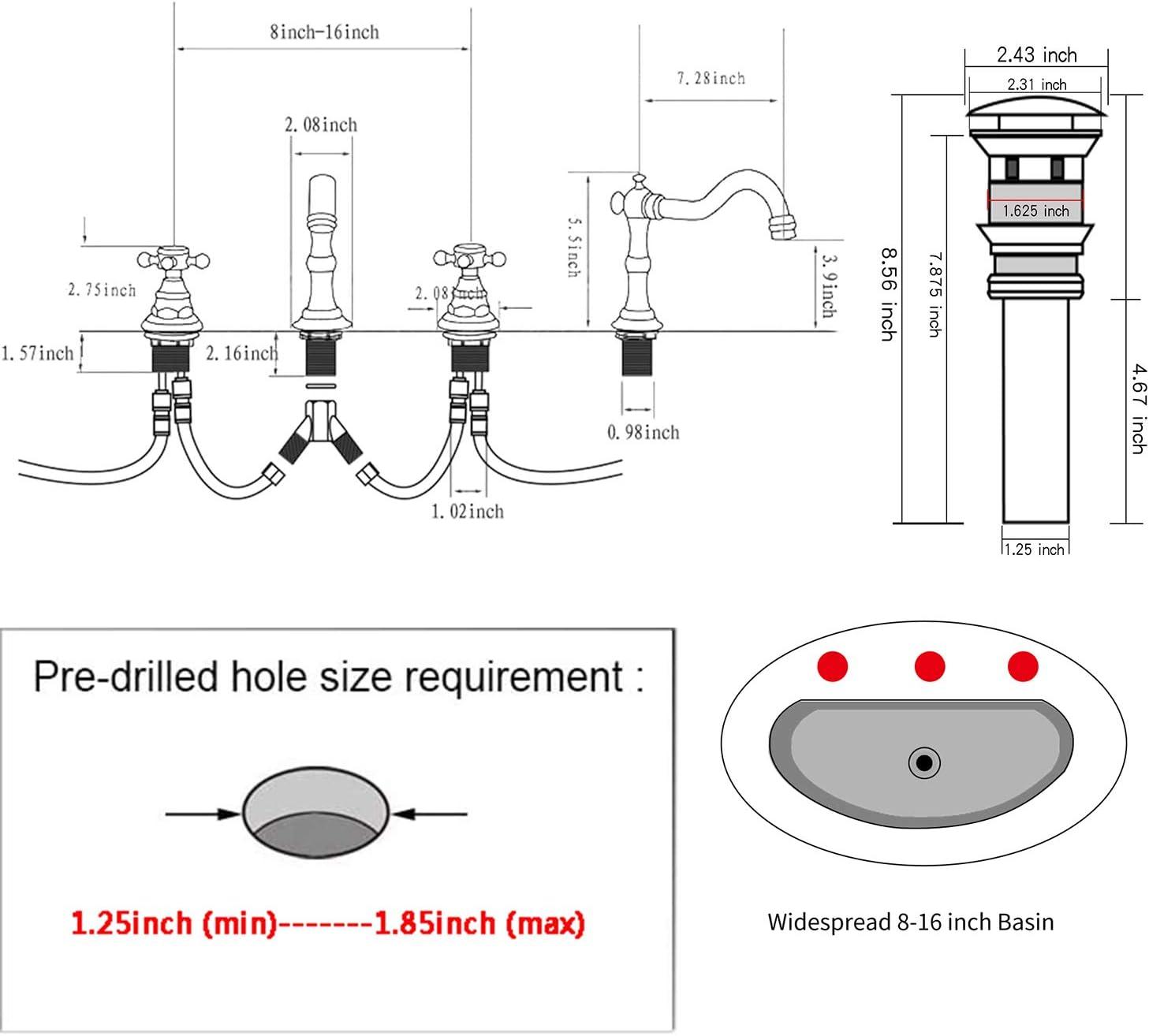 Widespread 2-handle Bathroom Faucet with Drain Assembly