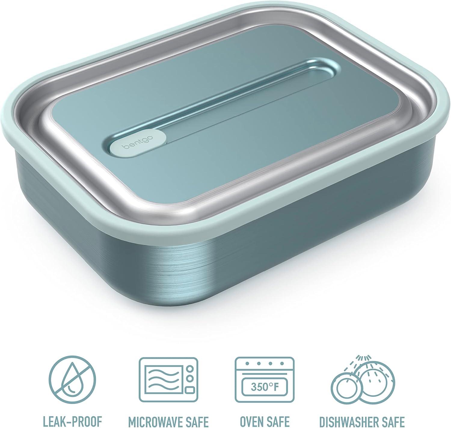 Bentgo Stainless - Leak-Proof Bento-Style Lunch Box with Removable Divider - Sustainable 5 Cup Capacity, Odor and Stain Resistant for On-the-Go Balanced Eating for Adults & Teens (Aqua)