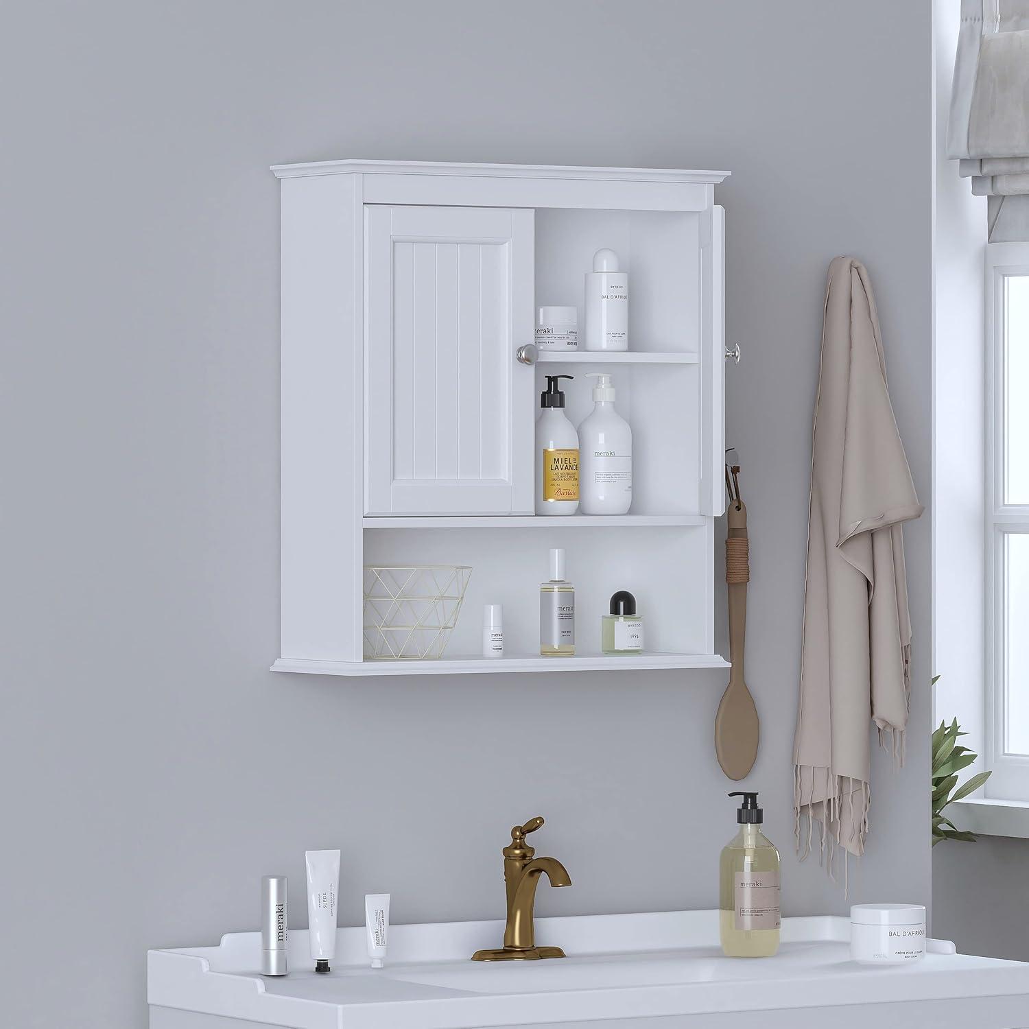 Spirich Home Bathroom Cabinet Wall Mounted with Doors, Wood Hanging Cabinet, Wall Cabinets with Doors and Shelves Over The Toilet, Bathroom Wall Cabinet White