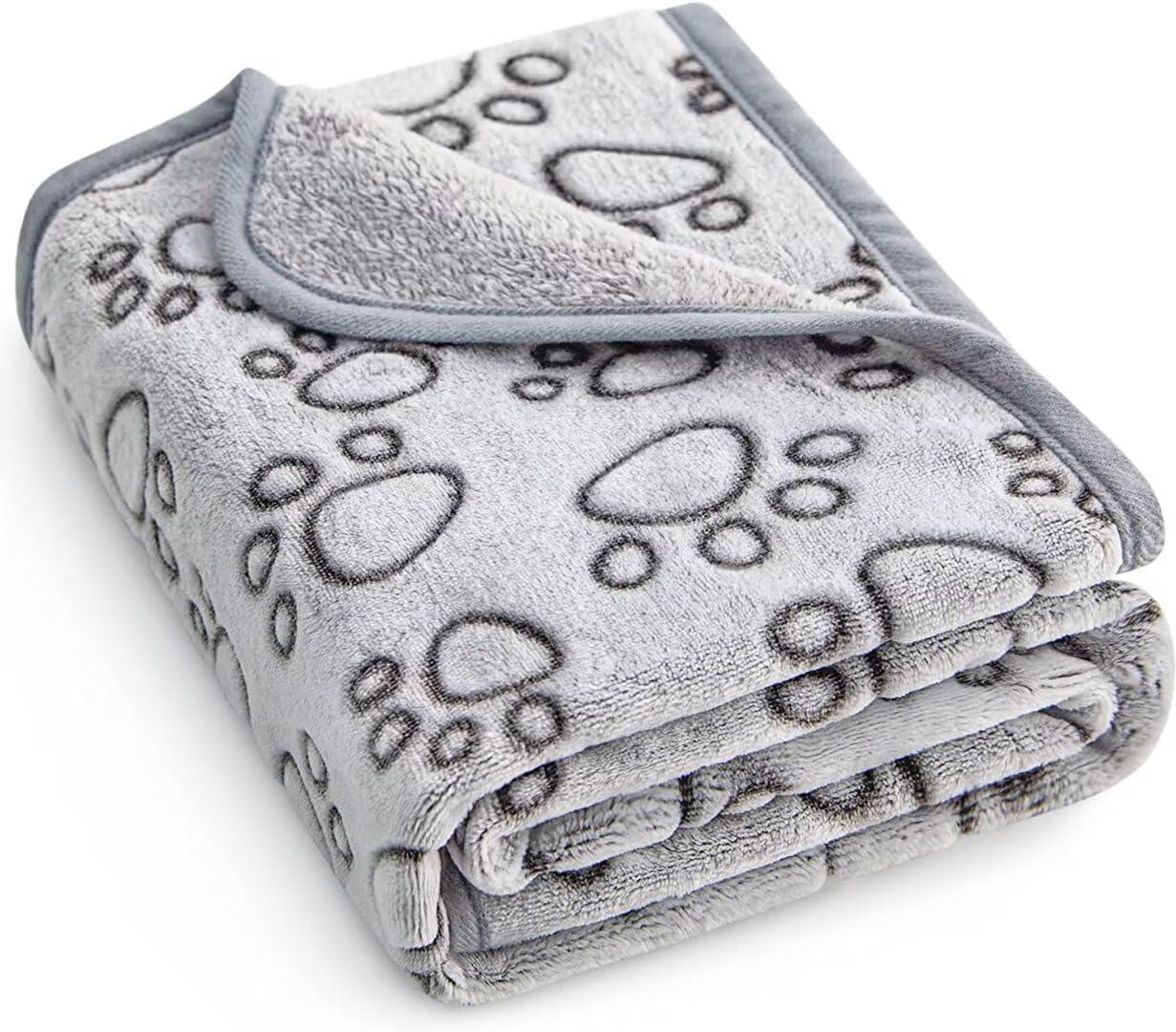 Stuffed Premium Soft Dog Blanket, with Flannel Grey Cute Paw Print, 24 * 32 inches, Cat Blanket Puppy Pads Supplies Dog Products Stuff Essentials C48