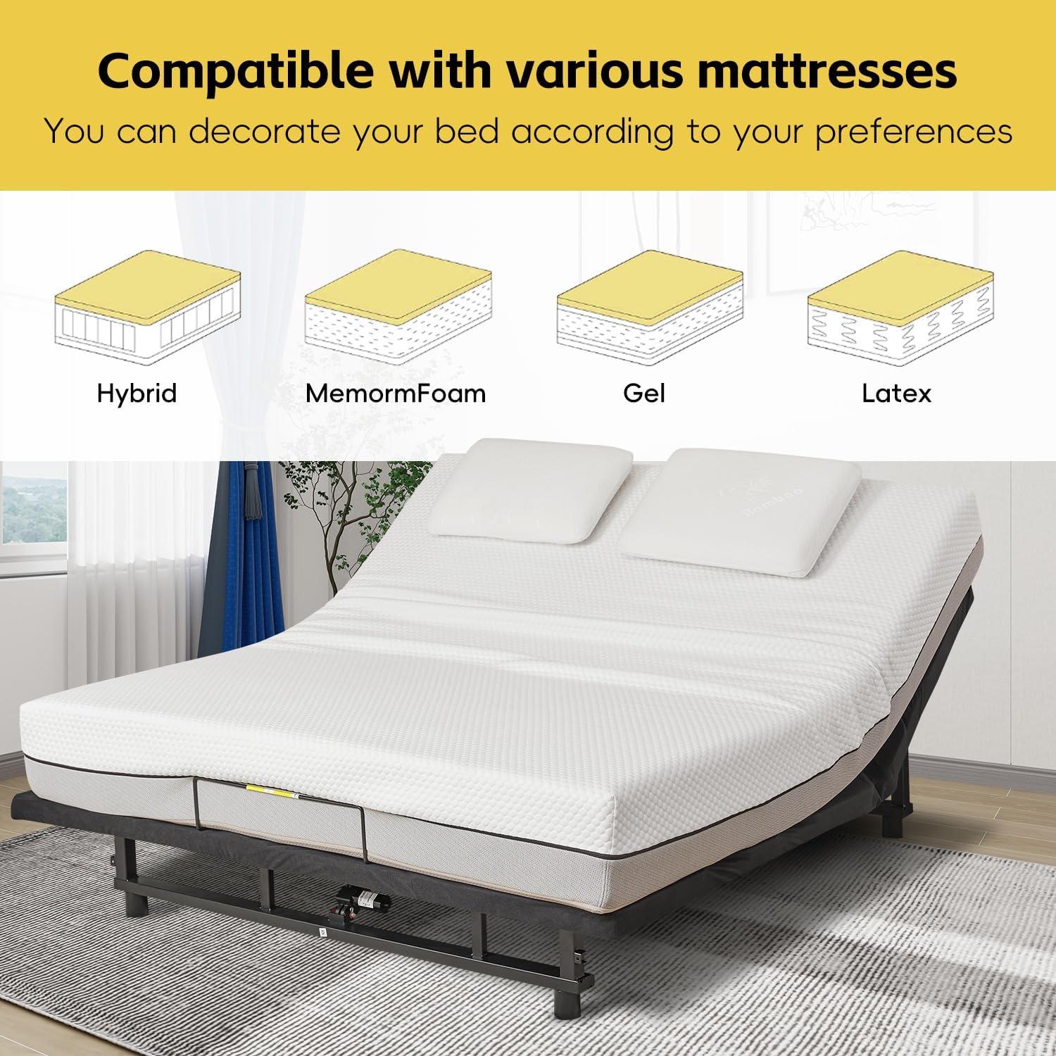 King Size Adjustable Metal Frame Bed Base with Wireless Remote