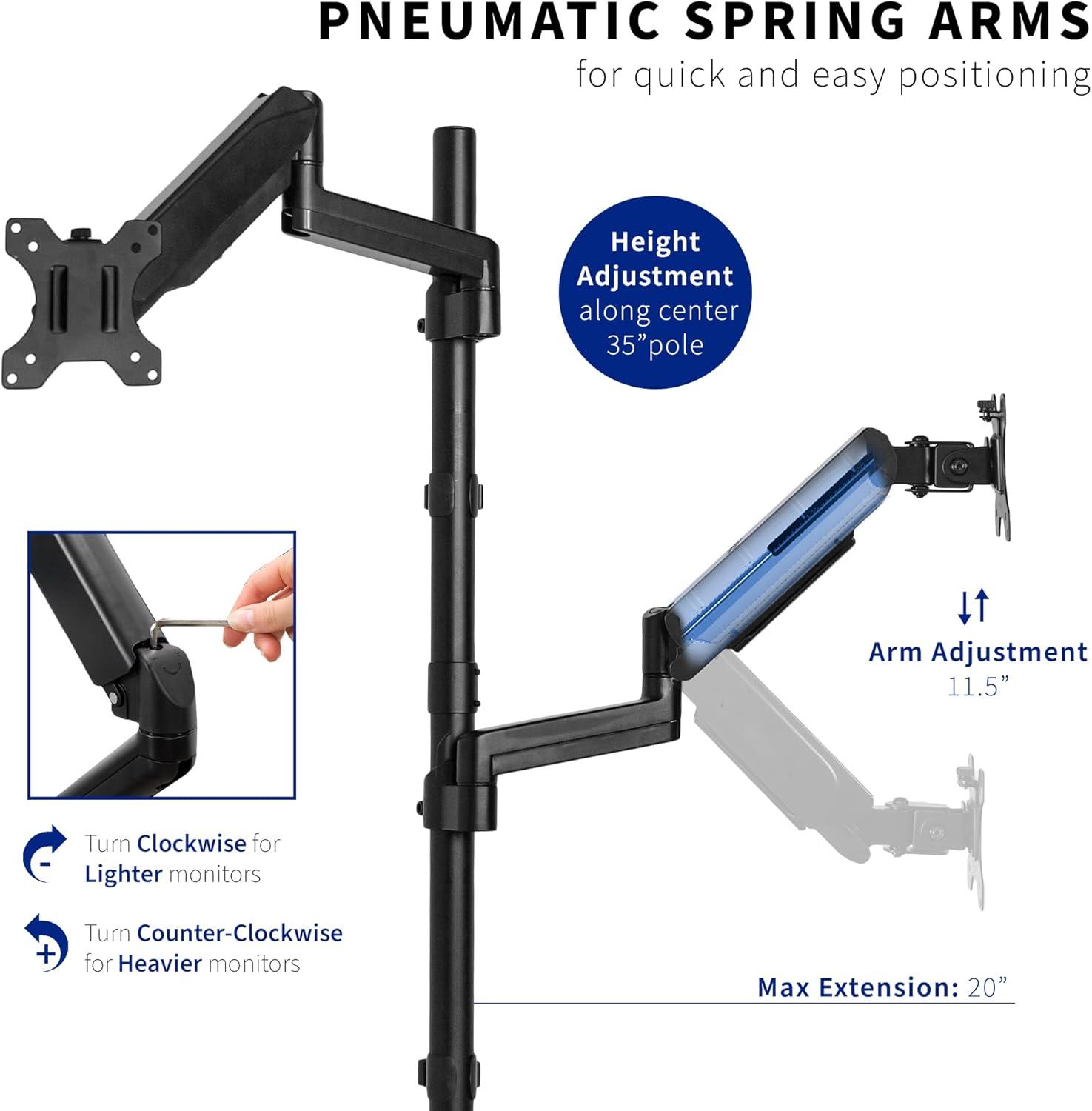 Extra Tall Dual Monitor Black Steel Desk Mount with Pneumatic Spring