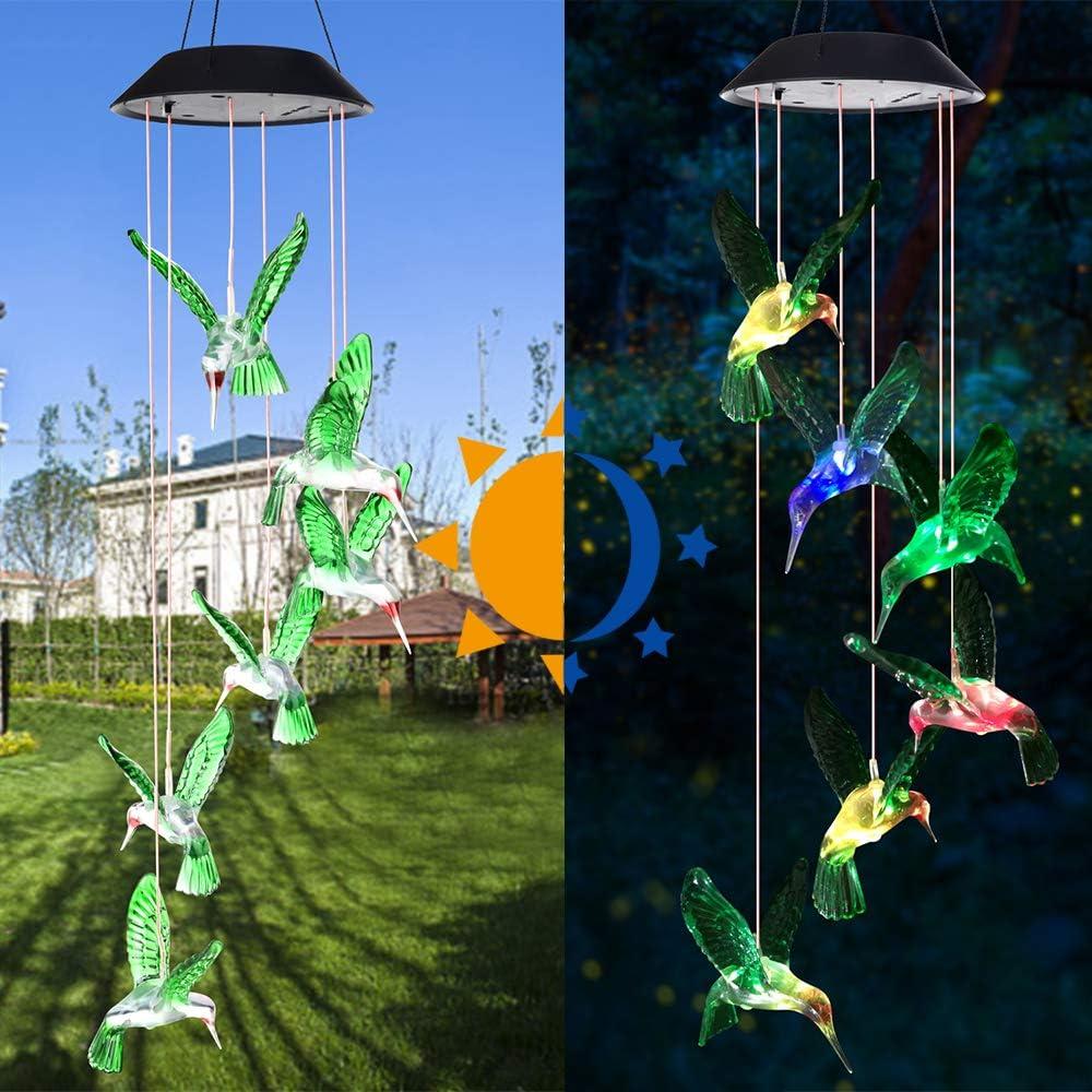 SIX FOXES Wind Chime, Solar Hummingbird Wind Chimes Outdoor/Indoor,Birthday Gifts for Mom Grandma,Mother Outdoor Decor,Yard Decorations,Memorial Wind Chimes,Mom's Best Gifts,