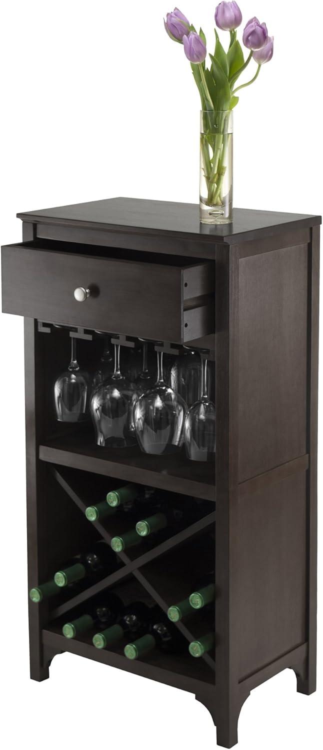 X-Shelf Drawer Wine Cabinet Wood/Coffee - Winsome