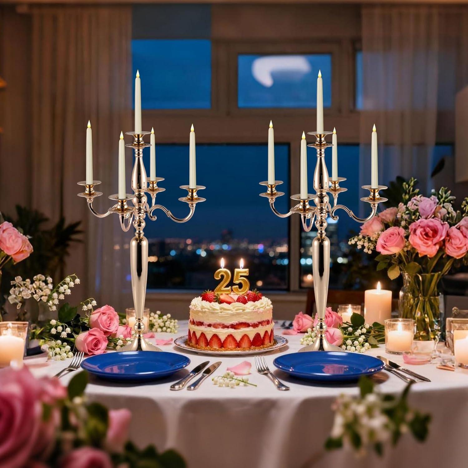 5 Arm Candelabra Candle Holder,  Candlestick Holder For Wedding Table Centerpieces, Halloween Christmas Decorative Candelabra Candlestick