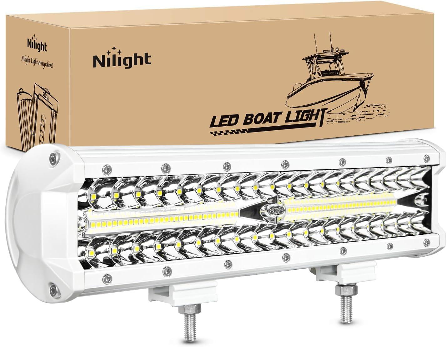 Nilight Marine LED Light Bar Navigation Lights 20Inch White Spot Flood Combo Ponton Boat Deck Dock Lights for Night Fishing T-top Stern Yacht Port Sailboat Trucks Tractors, 2 Years Warranty