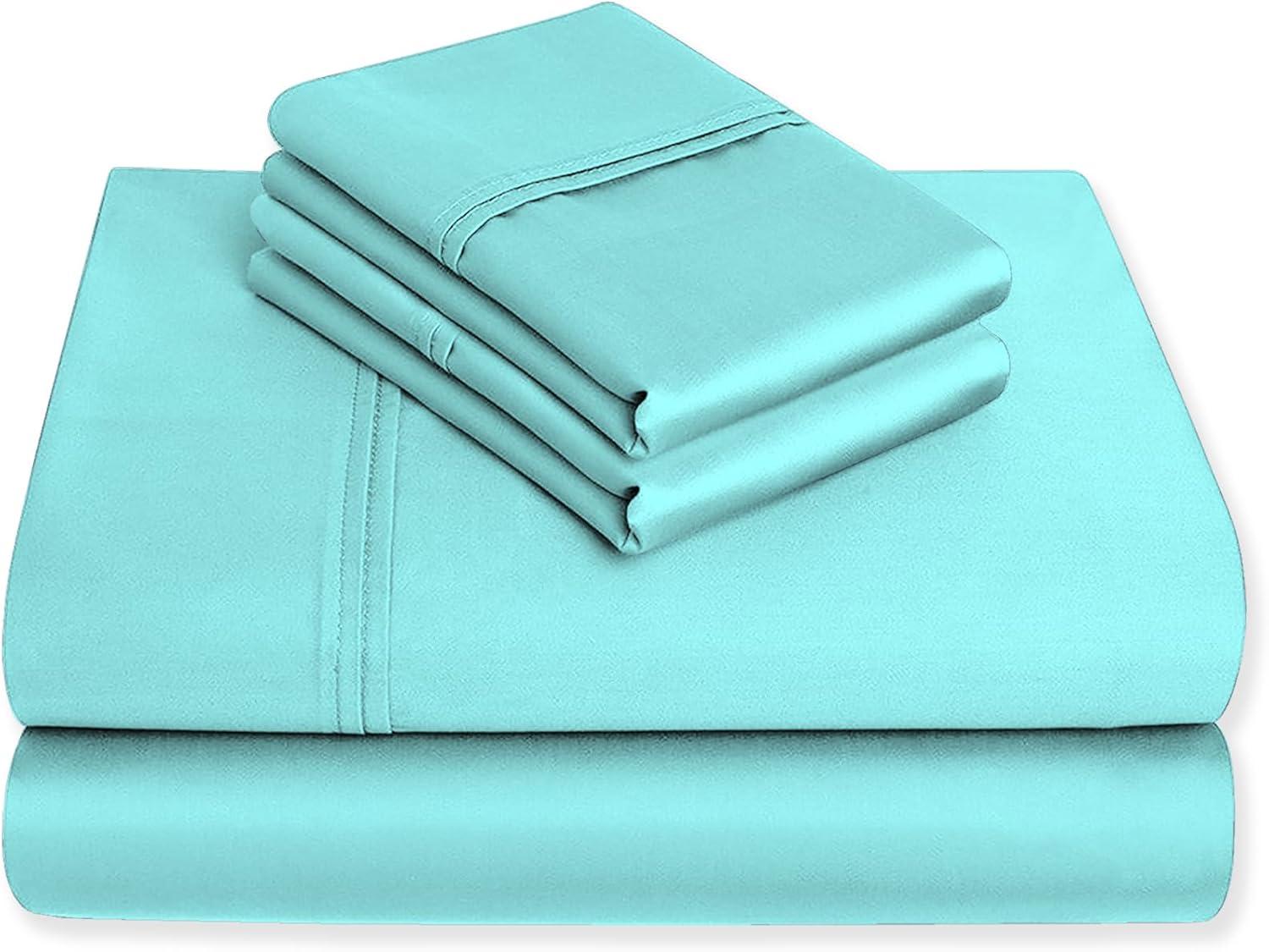 Aqua Twin Organic Cotton Percale Sheet Set