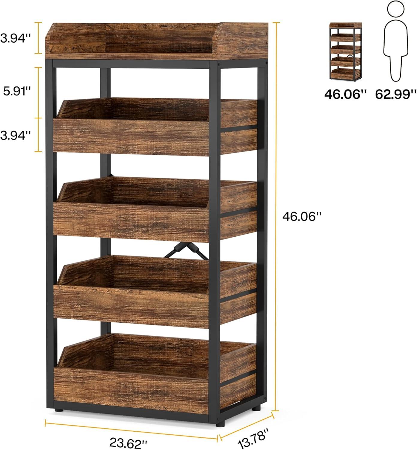 Tribesigns 5-Tier Pull-Out Pantry Cabinet, 46 in. Wood Fruit and Vegetable Storage Rack, Utility Snack Stand Fruit Basket Stand Shelf Organizer for Kitchen, Living Room