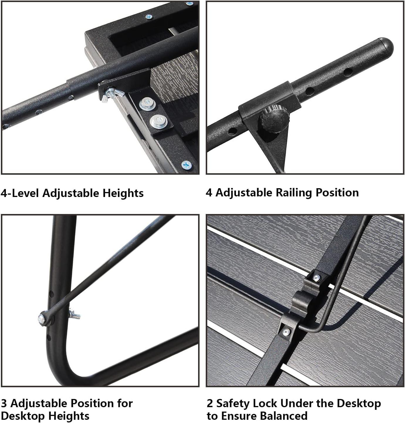 Balcony Table Hanging Deck Railing Table Outdoor Balcony Bar Table for Railings Folding Adjustable Black