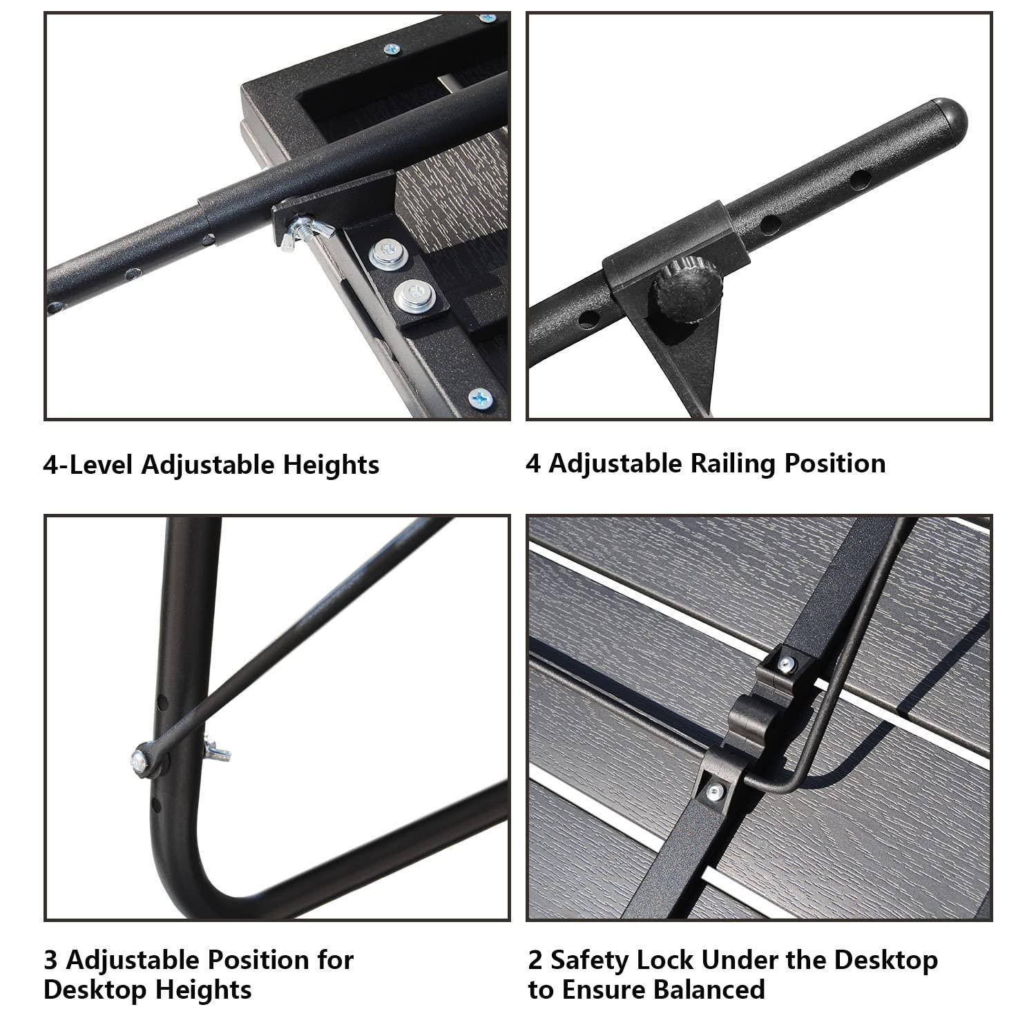 Balcony Table Hanging Deck Railing Table Outdoor Balcony Bar Table for Railings Folding Adjustable Black