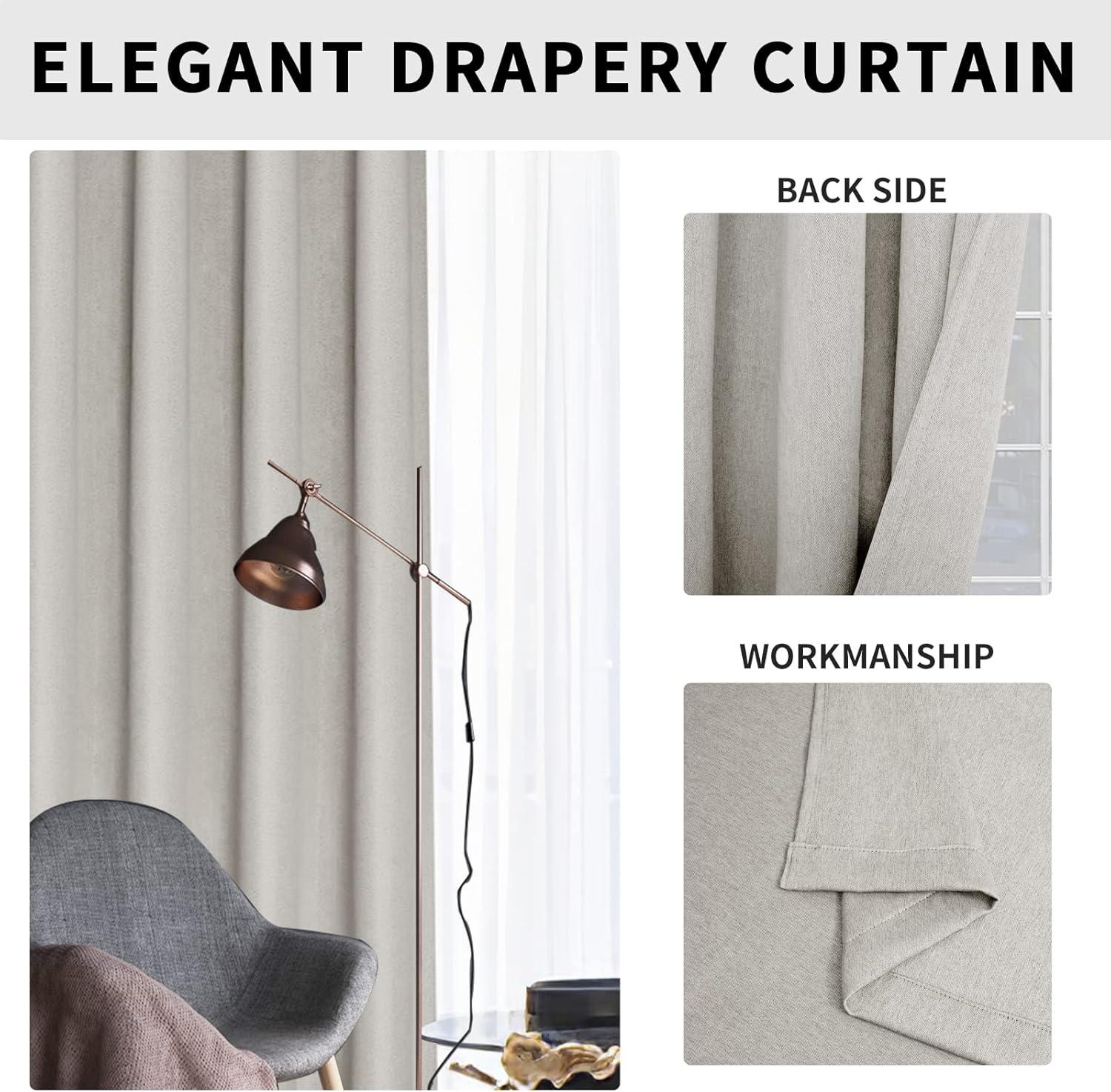 Natural Linen Blackout Grommet Window Curtains 84 Inch Set