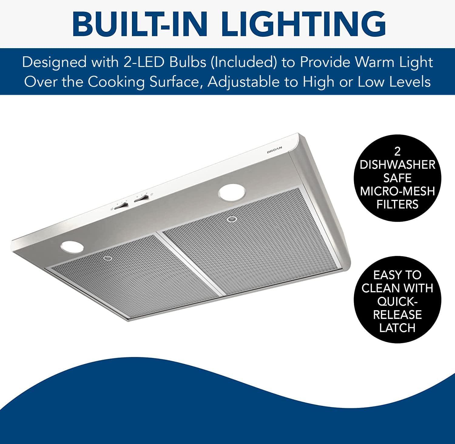 Broan NuTone 30" Steel 250 CFM Convertible Under Cabinet Range Hood with Mesh Filter