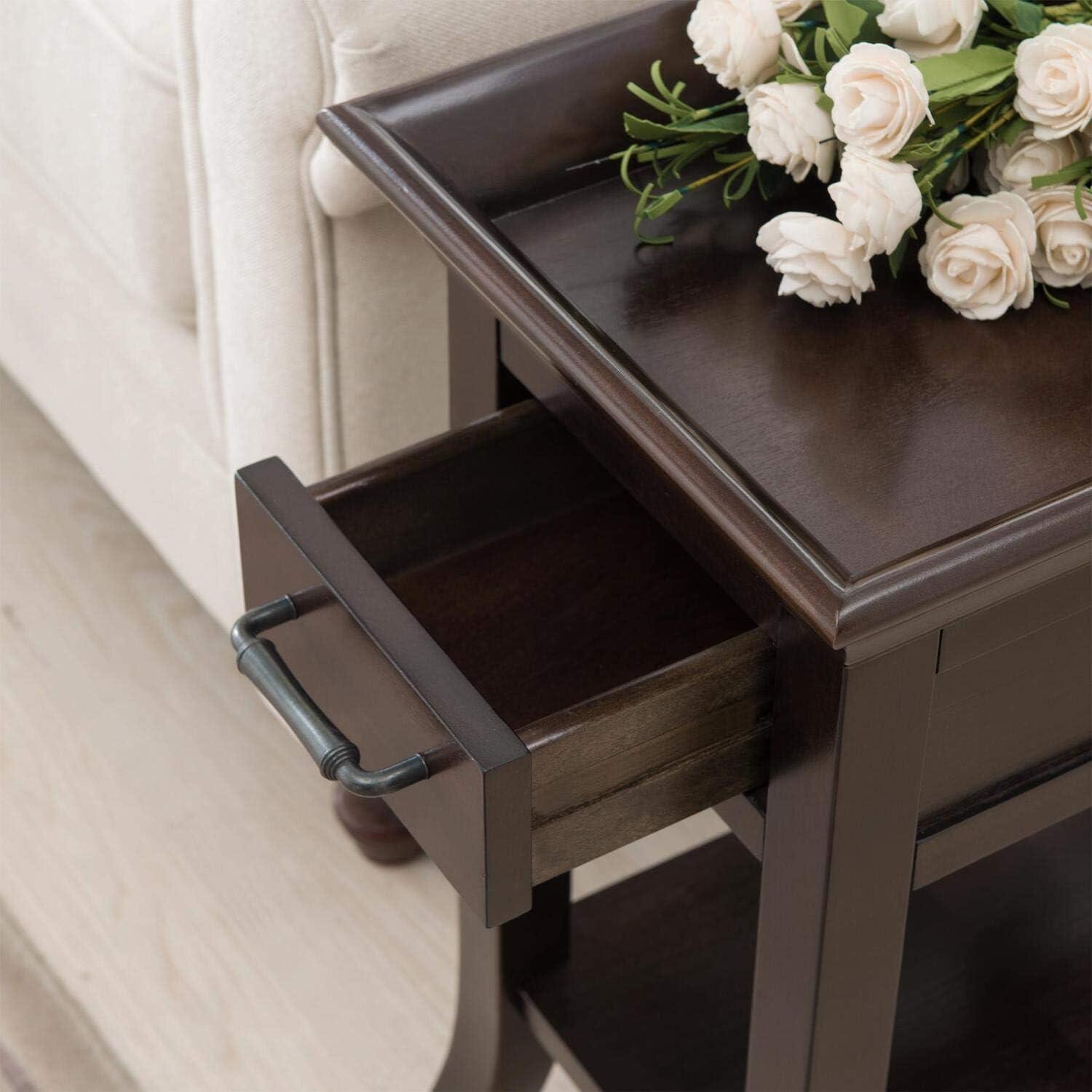 Traditional Cherry Tray Edge End Table in Chocolate Cherry