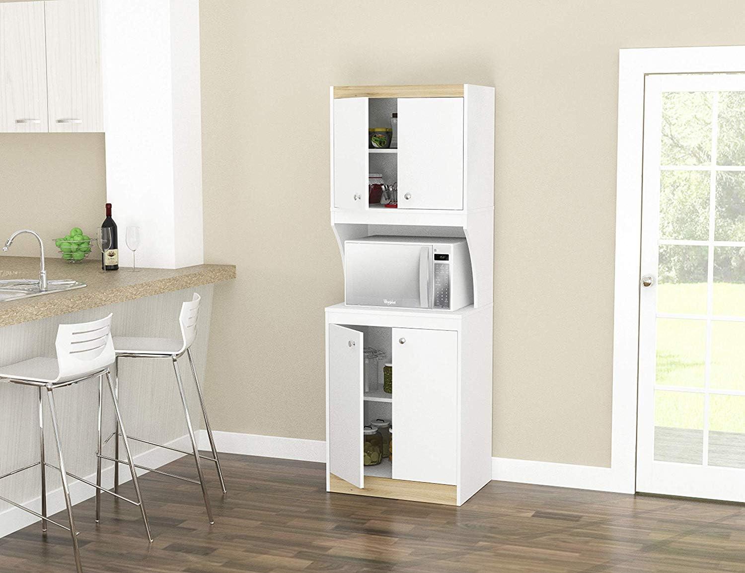 Inval Galley Laminate 4-Door 4-Shelf Kitchen Microwave Cabinet 24"W, White