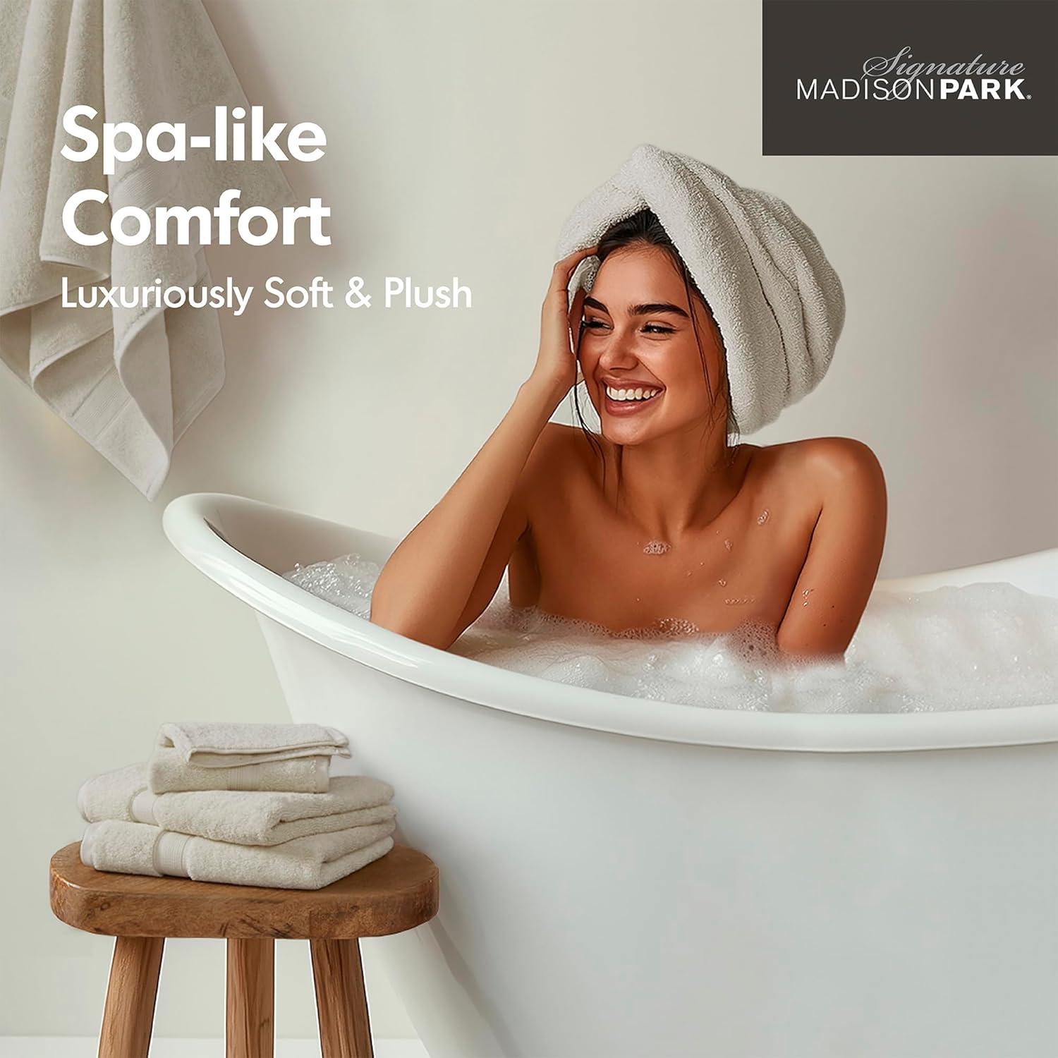 8pc Cotton Bath Towel Set Natural: Madison Park, Heavyweight Terry, OEKO-TEX Certified